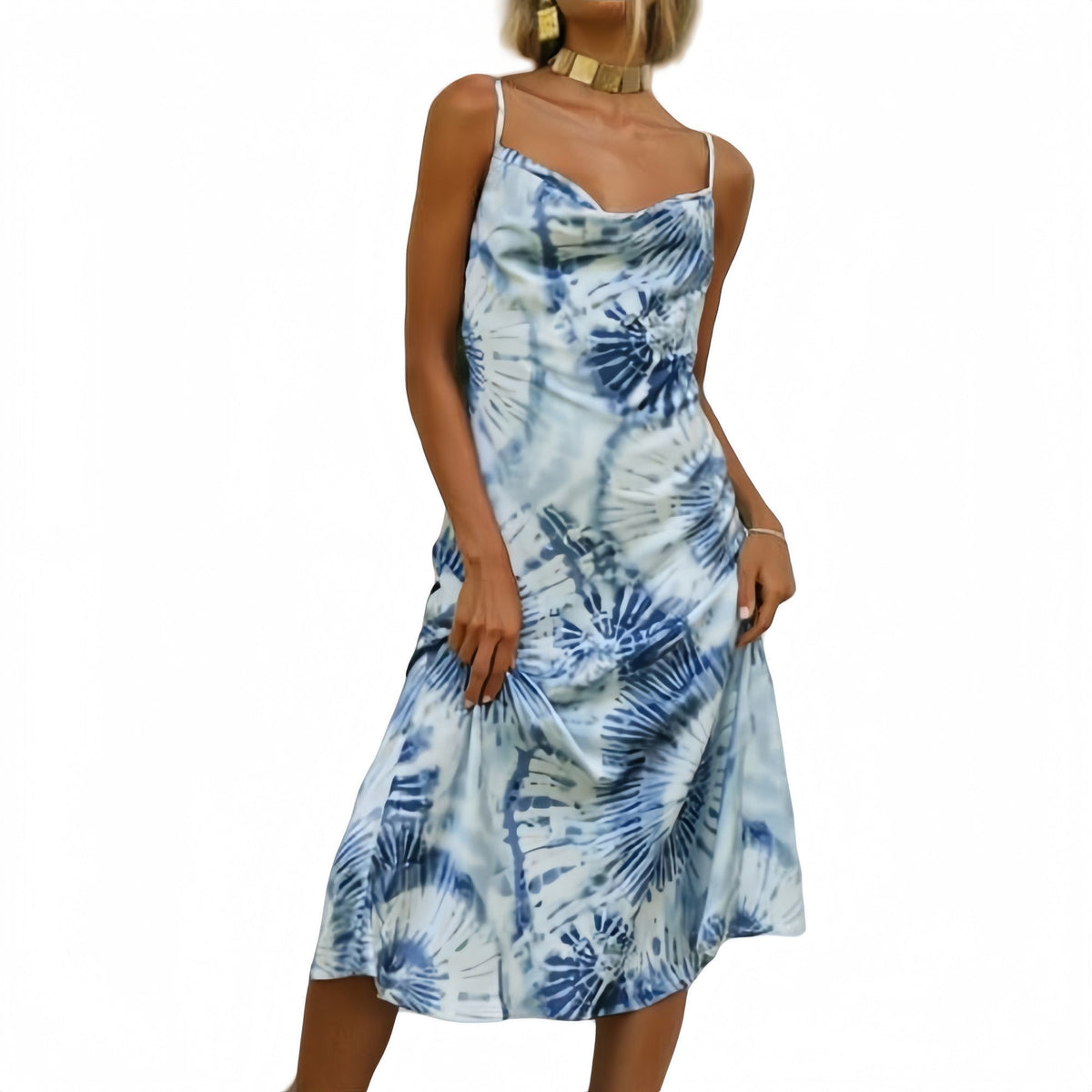Tie Dye Midi Slip Dress with Cowl Neckline and Spaghetti Straps Anna-Kaci Wholesale