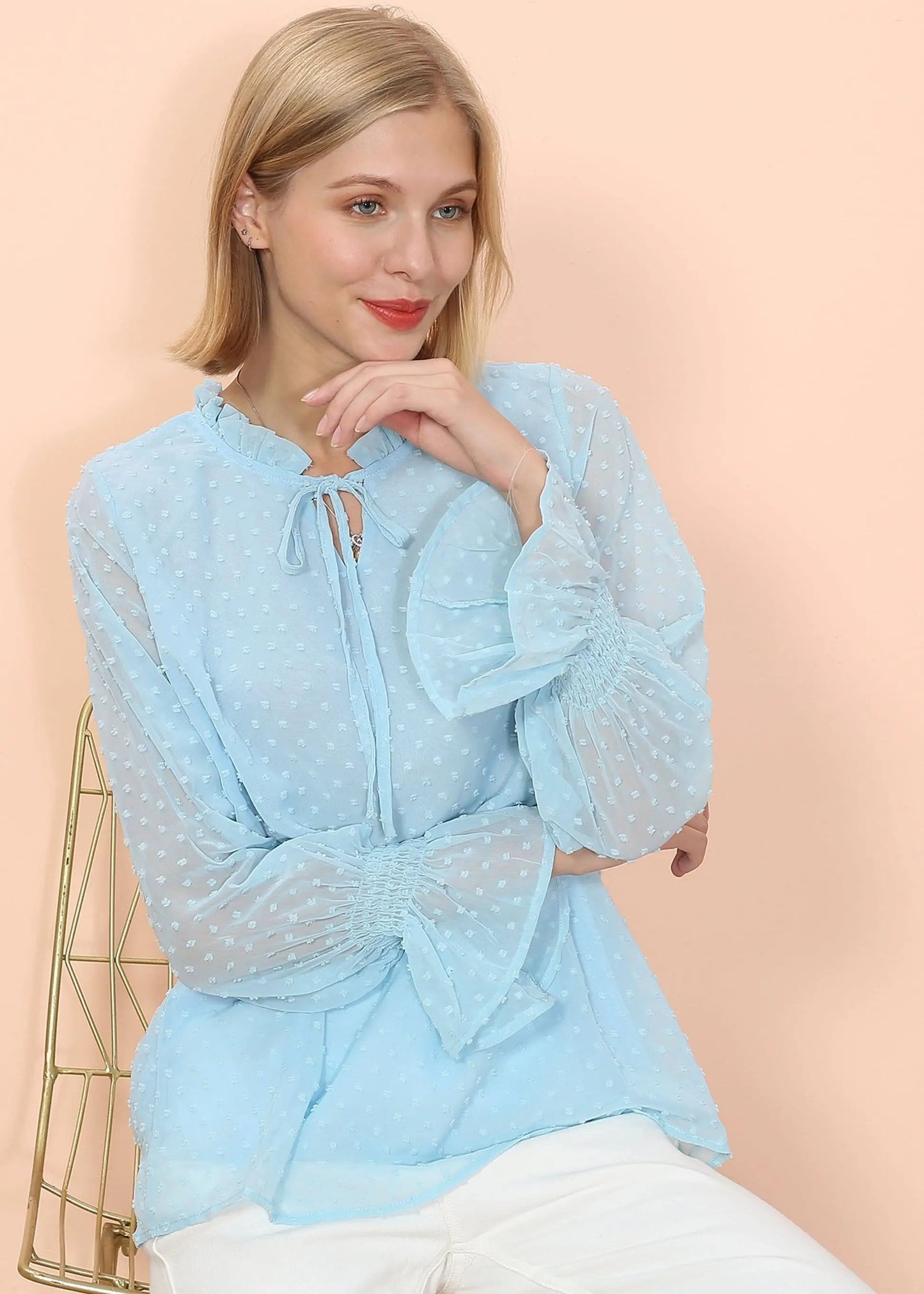 Clip Dot Long Sleeve Sweater Blouse Anna-Kaci Wholesale