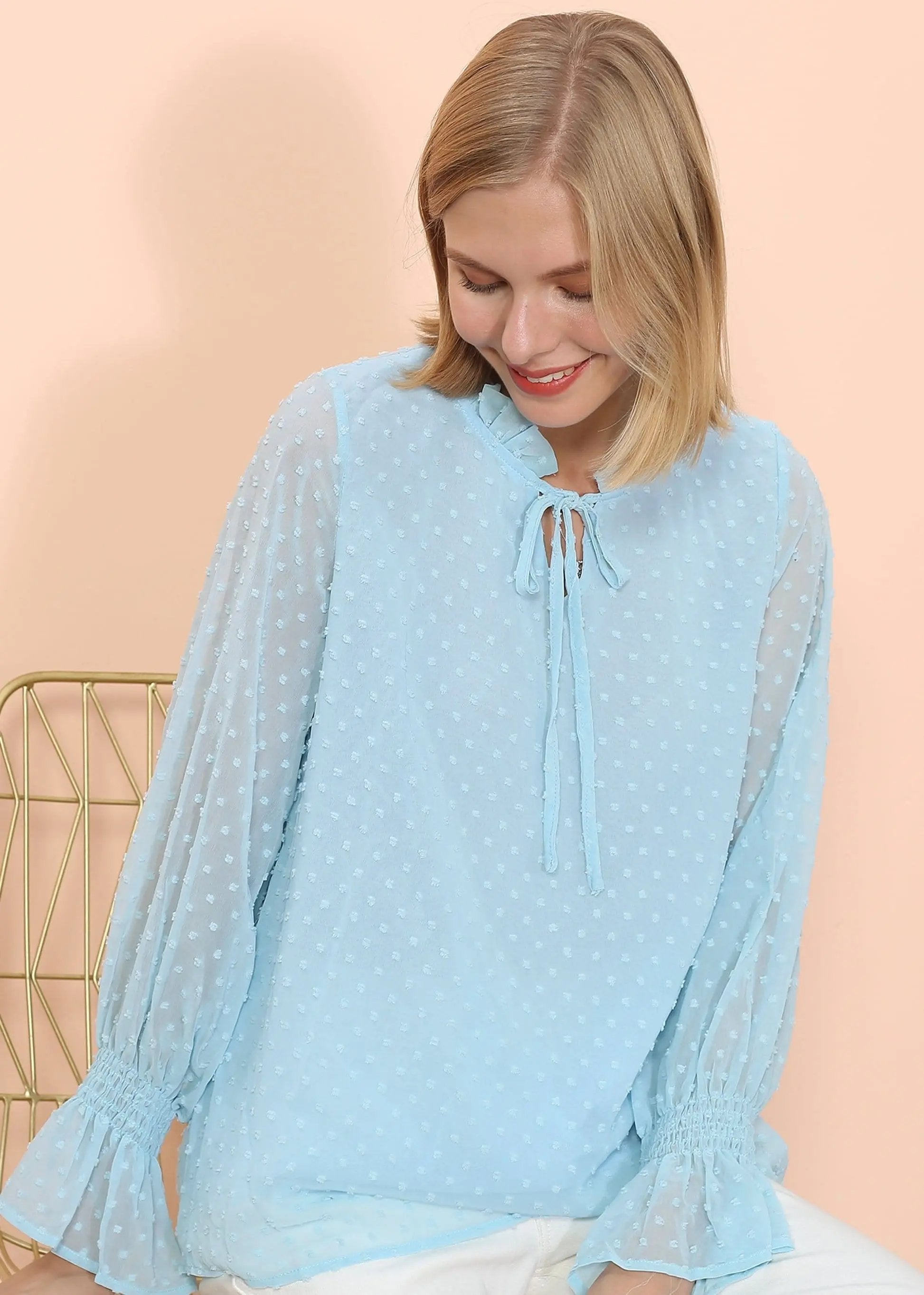 Clip Dot Long Sleeve Sweater Blouse Anna-Kaci Wholesale