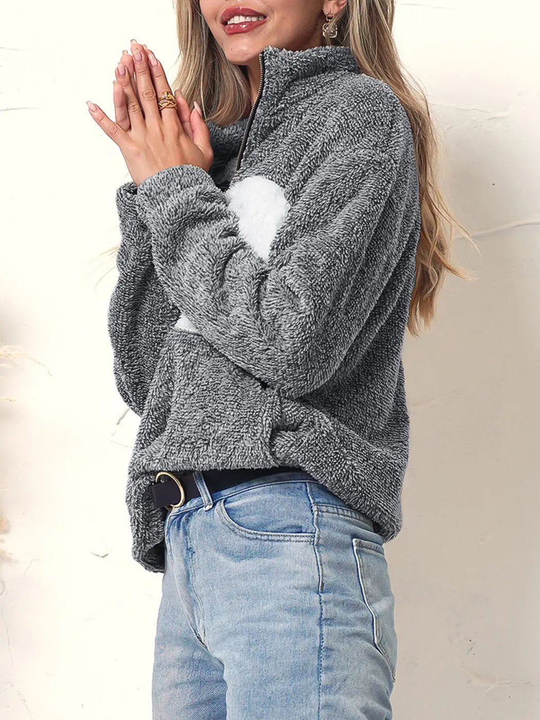 Fluffy Two Tone Quarter Zip Anna-Kaci Wholesale