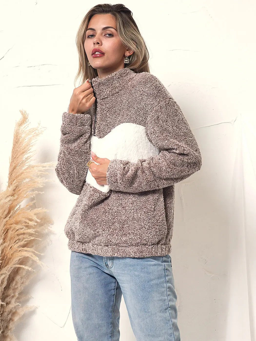 Fluffy Two Tone Quarter Zip Anna-Kaci Wholesale