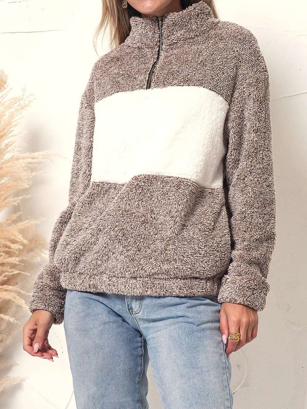 Fluffy Two Tone Quarter Zip Anna-Kaci Wholesale