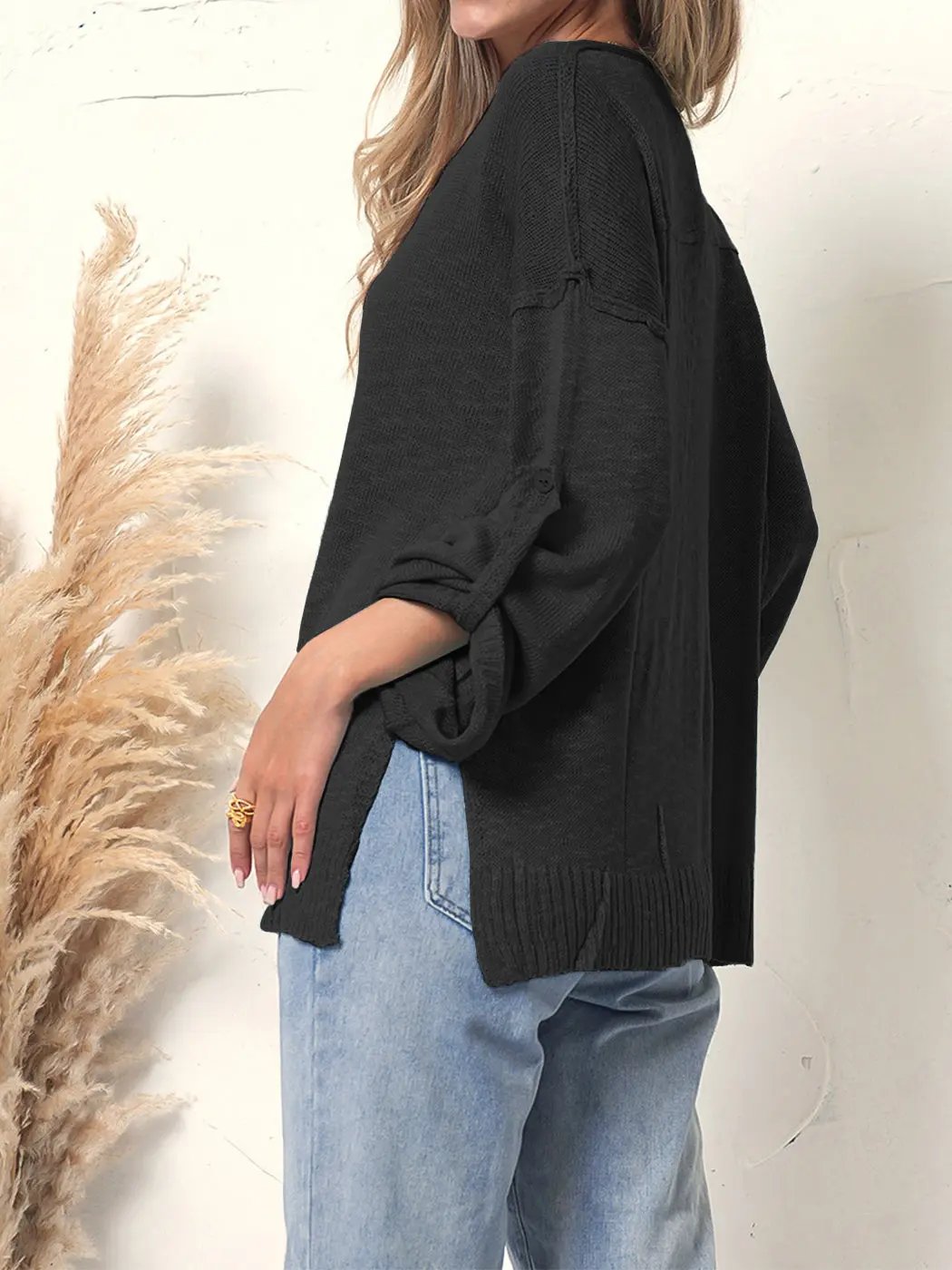 Henley Knit Cuffed Long Sleeve Anna-Kaci Wholesale