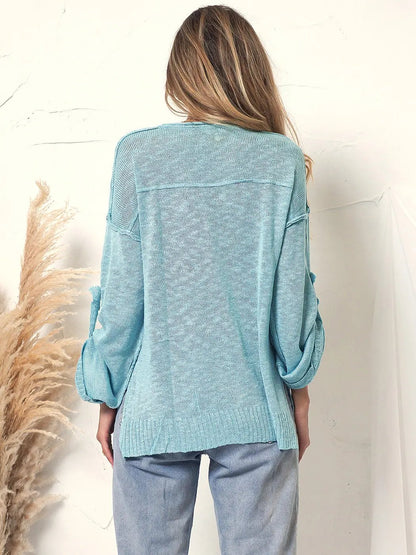 Henley Knit Cuffed Long Sleeve Anna-Kaci Wholesale