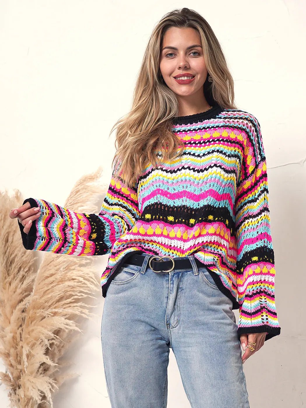 Cut Out Knitted Boho Sweater Anna-Kaci Wholesale