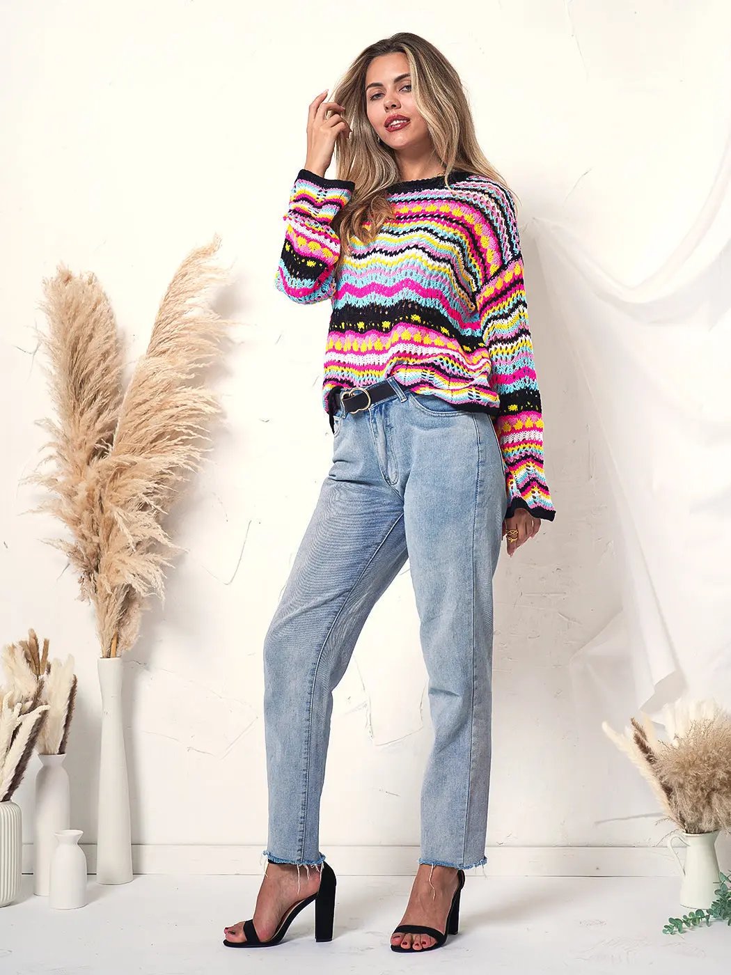 Cut Out Knitted Boho Sweater Anna-Kaci Wholesale