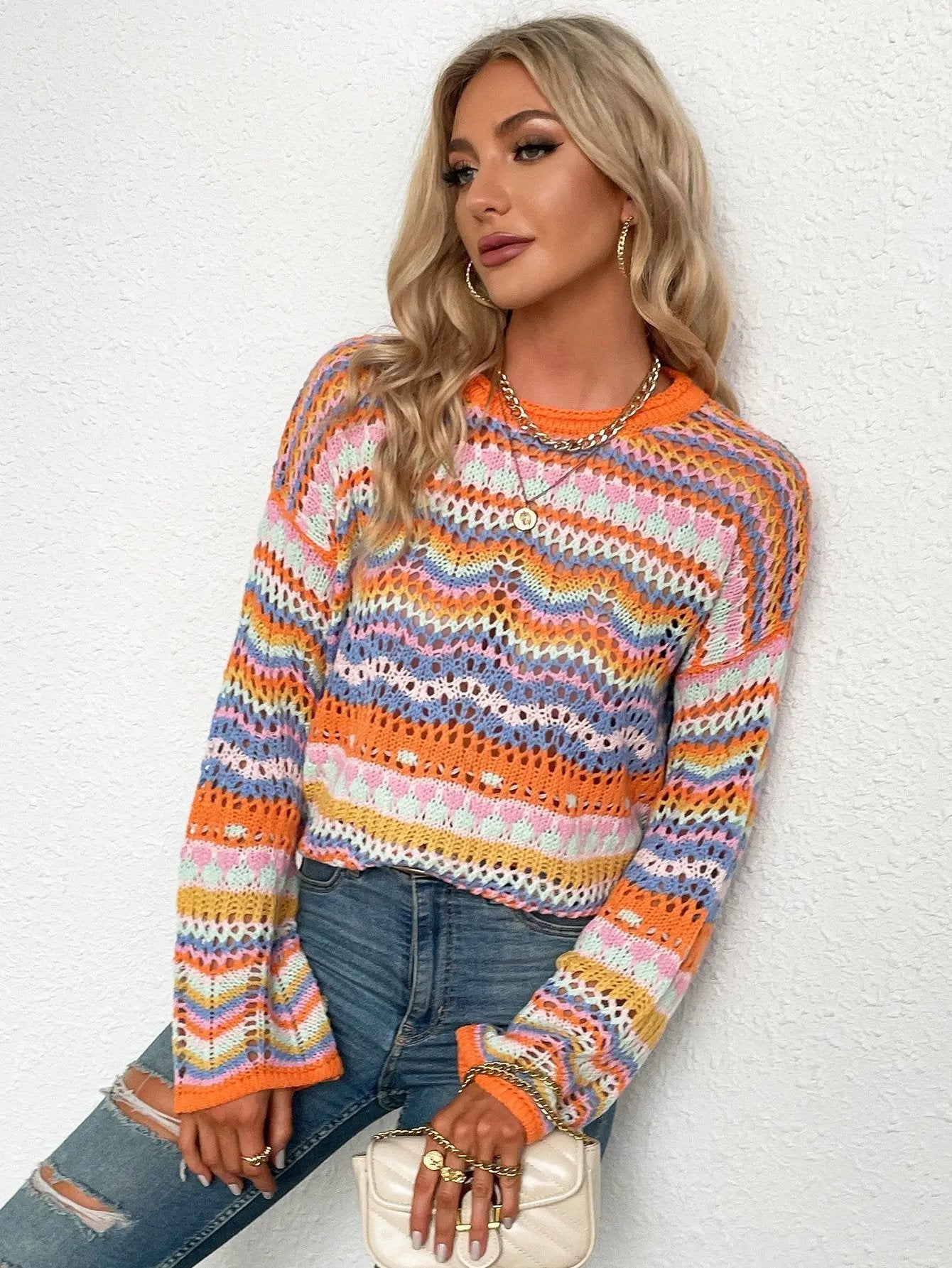 Cut Out Knitted Boho Sweater Anna-Kaci Wholesale