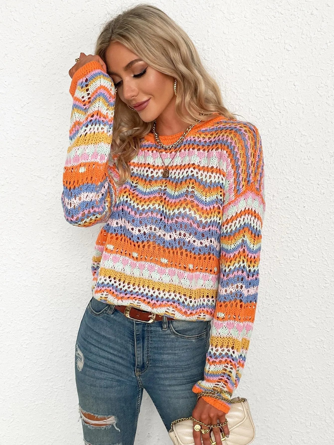 Cut Out Knitted Boho Sweater Anna-Kaci Wholesale