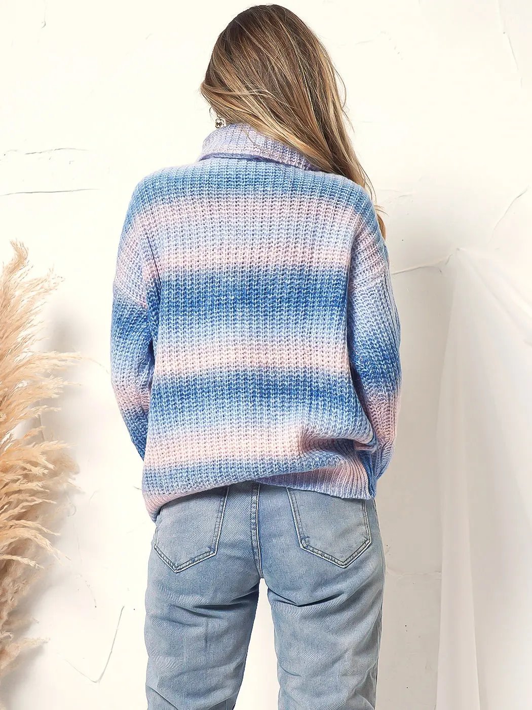 Tie Dye Cowl Neck Knit Sweater Anna-Kaci Wholesale