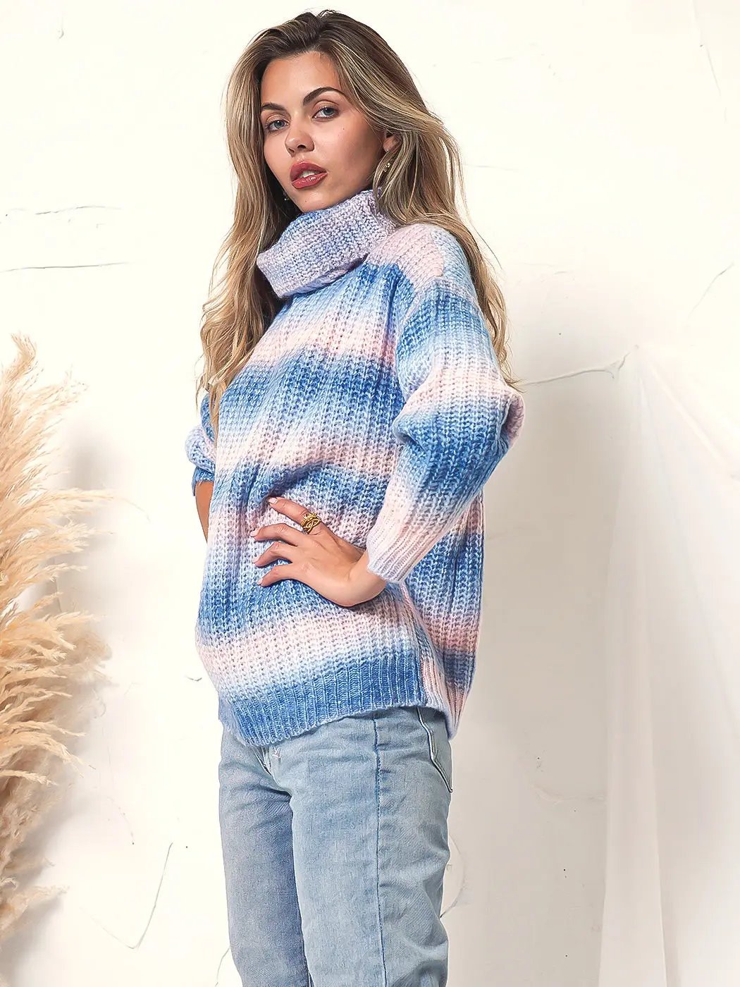 Tie Dye Cowl Neck Knit Sweater Anna-Kaci Wholesale