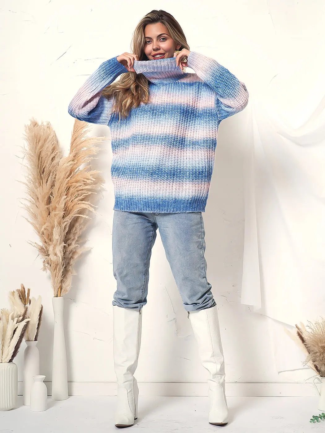 Tie Dye Cowl Neck Knit Sweater Anna-Kaci Wholesale