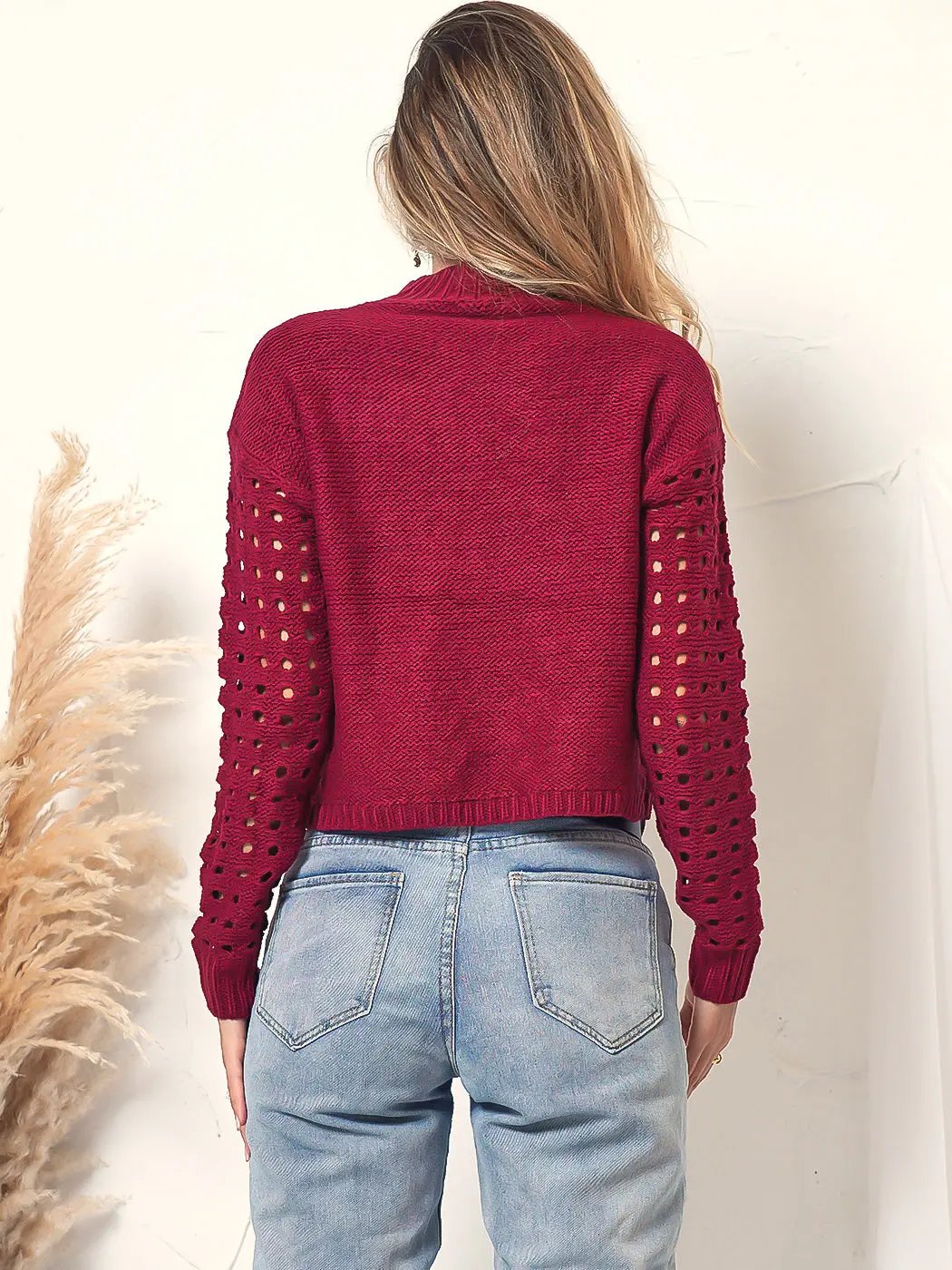 Pom Pom Open Knit Long Sleeve Anna-Kaci Wholesale