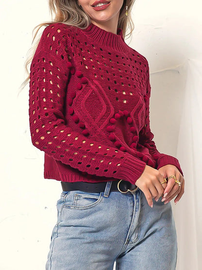 Pom Pom Open Knit Long Sleeve Anna-Kaci Wholesale