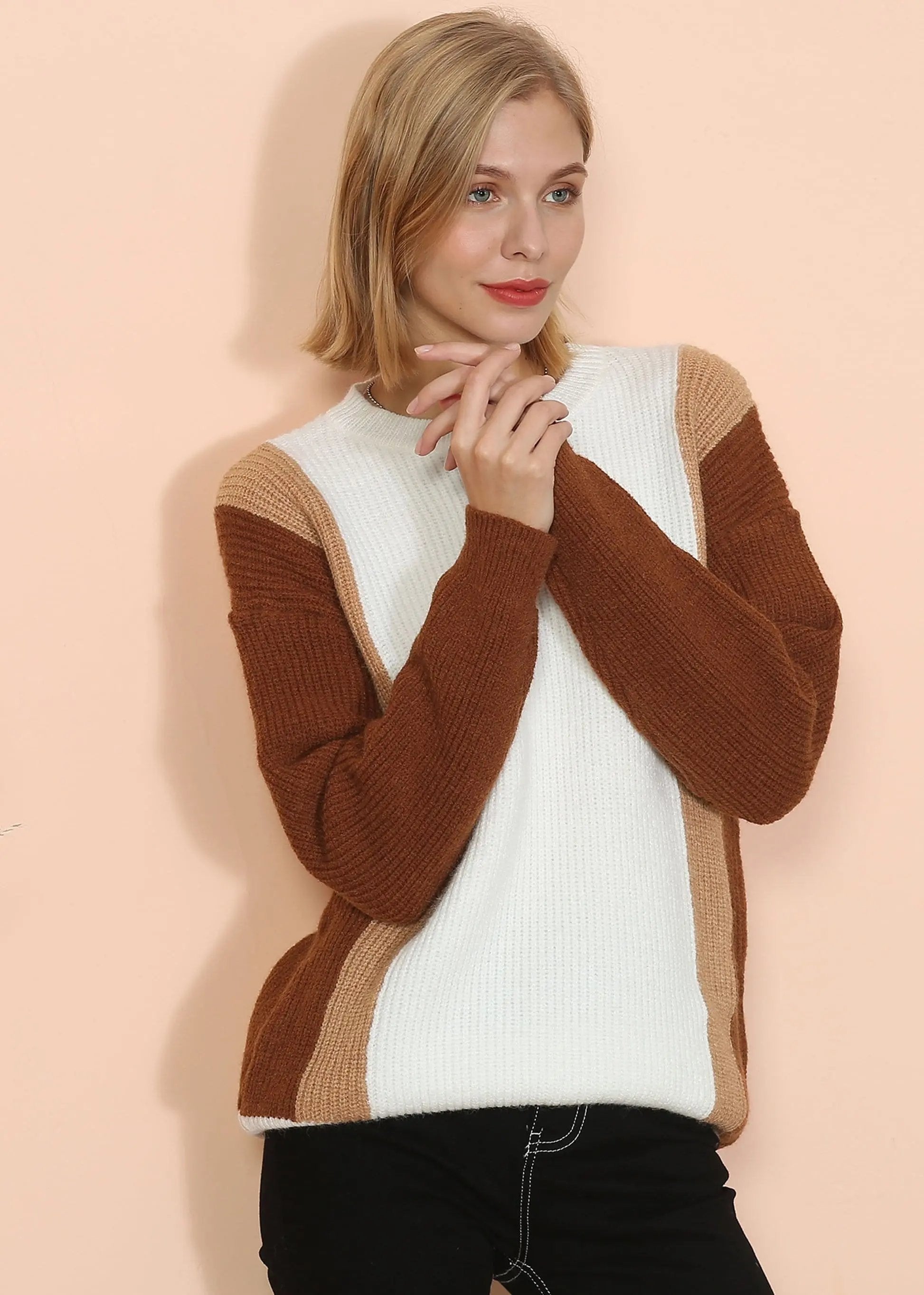 Color Block Knit Sweater Anna-Kaci Wholesale