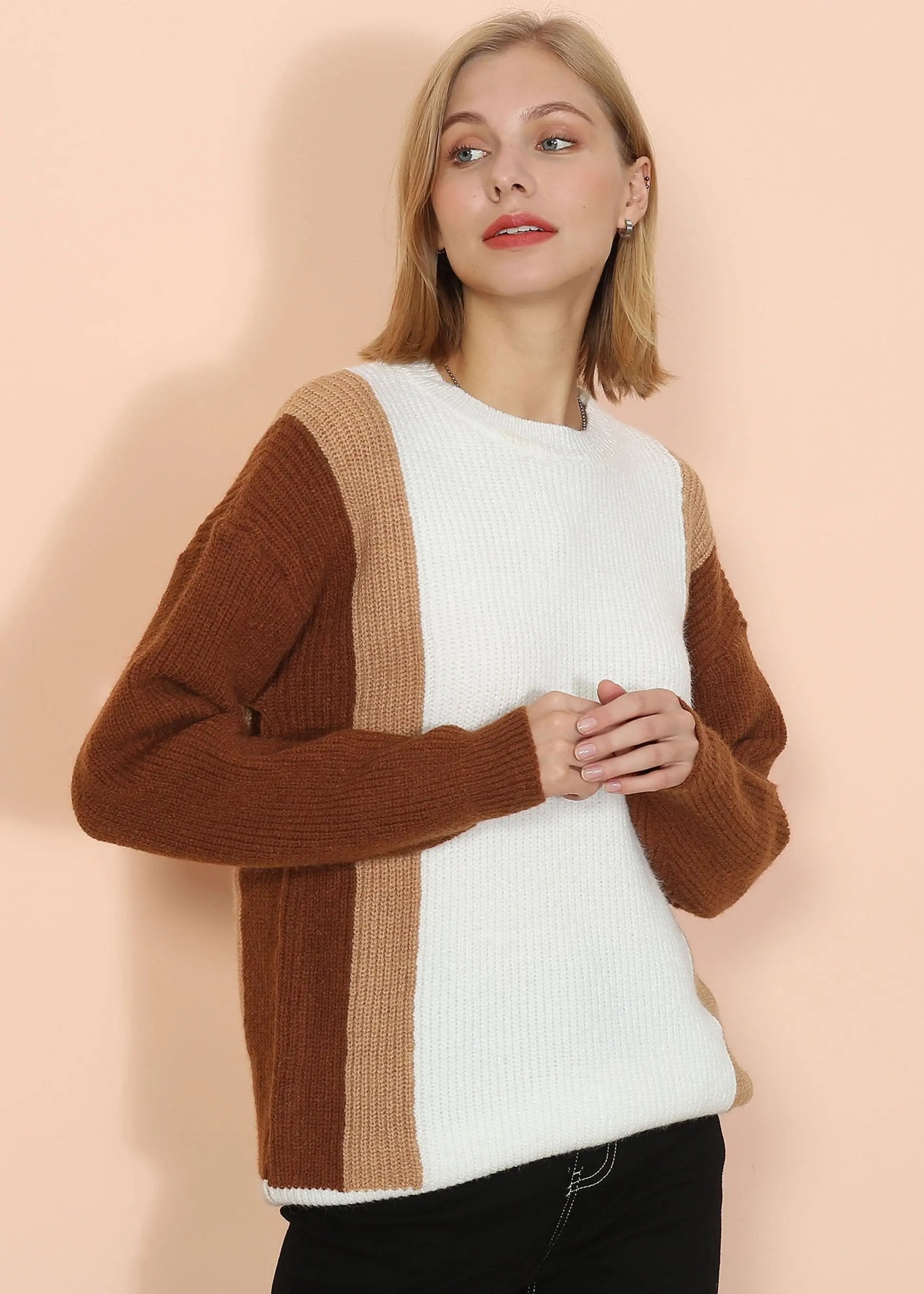 Color Block Knit Sweater Anna-Kaci Wholesale