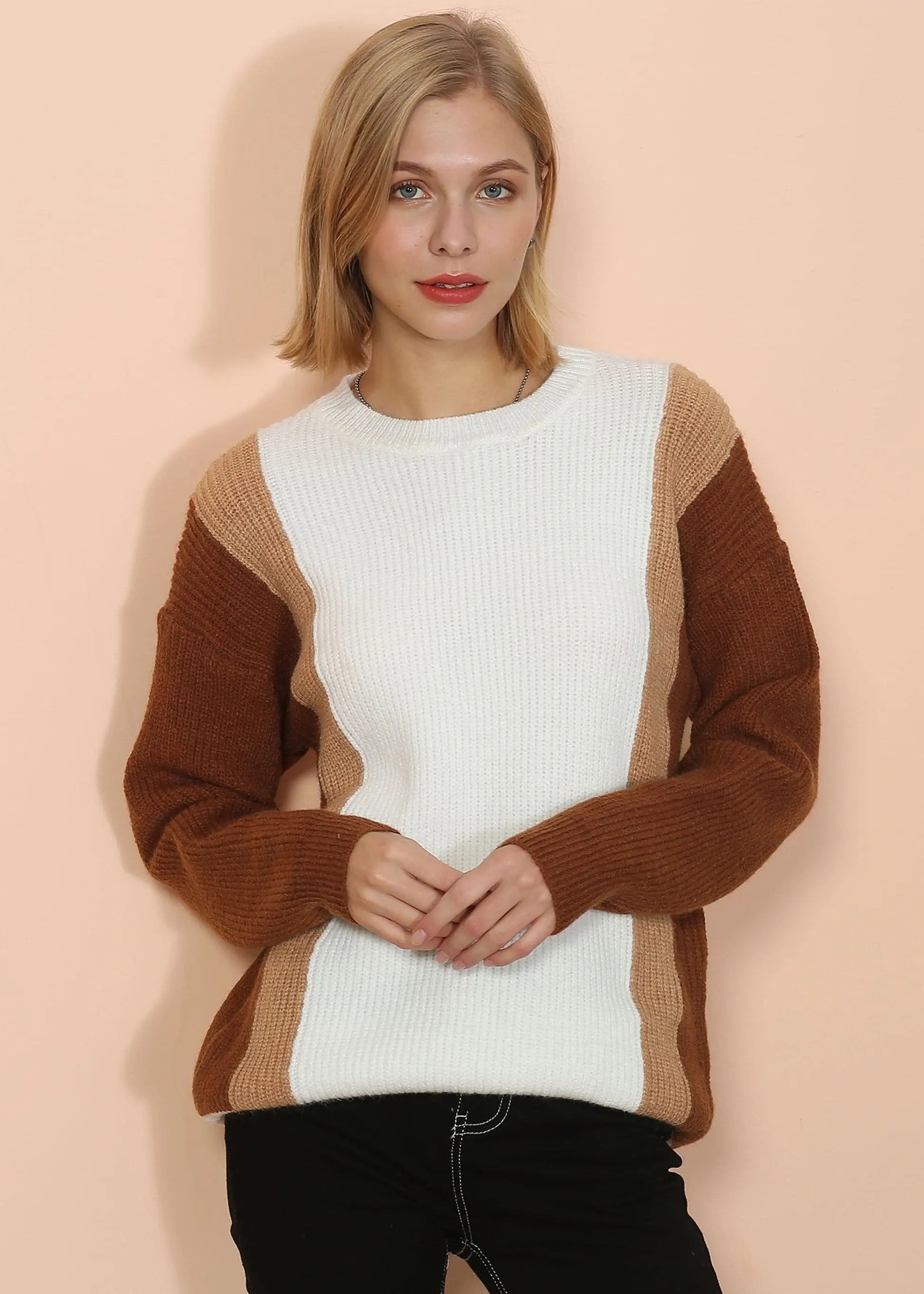 Color Block Knit Sweater Anna-Kaci Wholesale