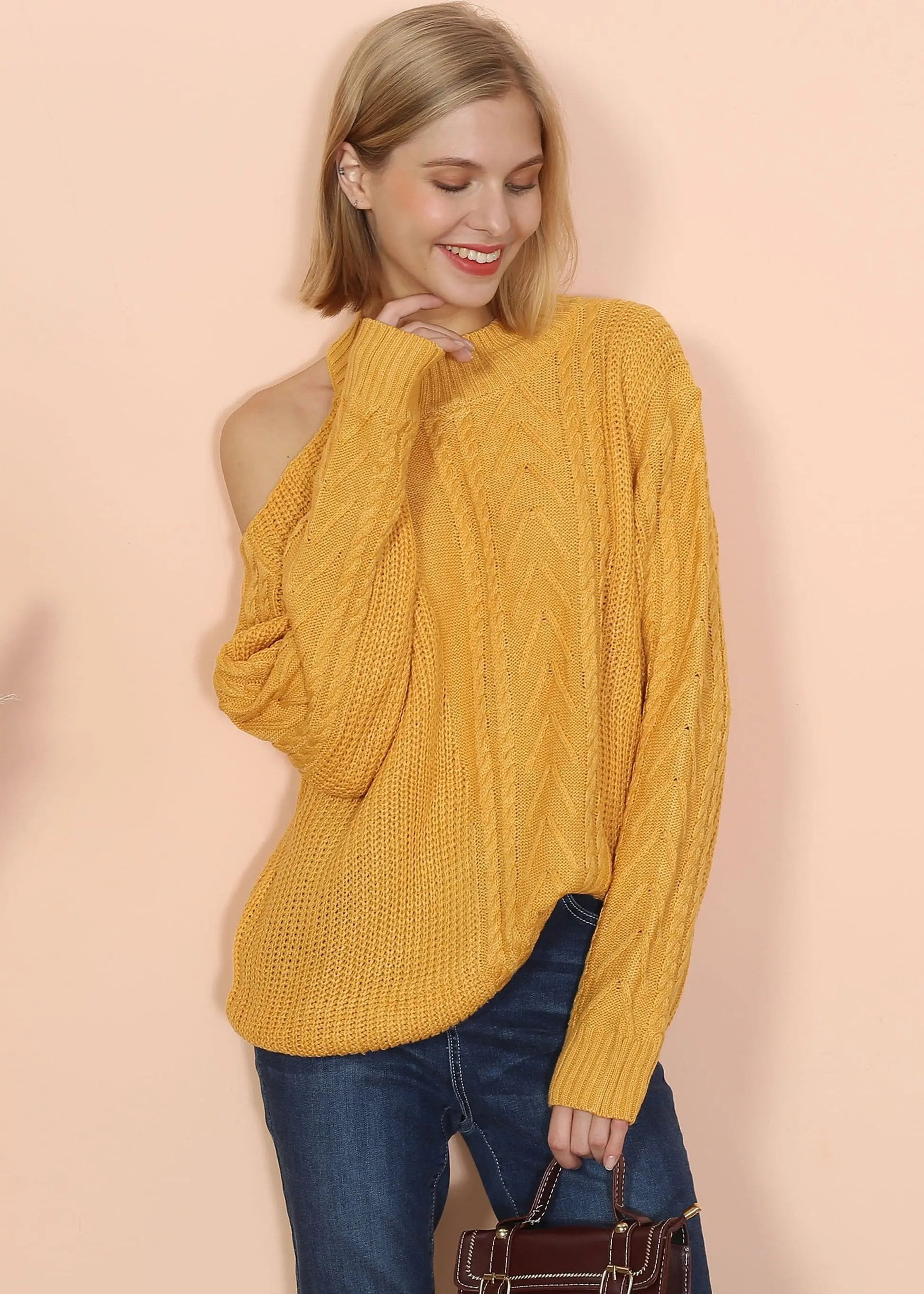 Cut Out Cable Knit Sweater Anna-Kaci Wholesale