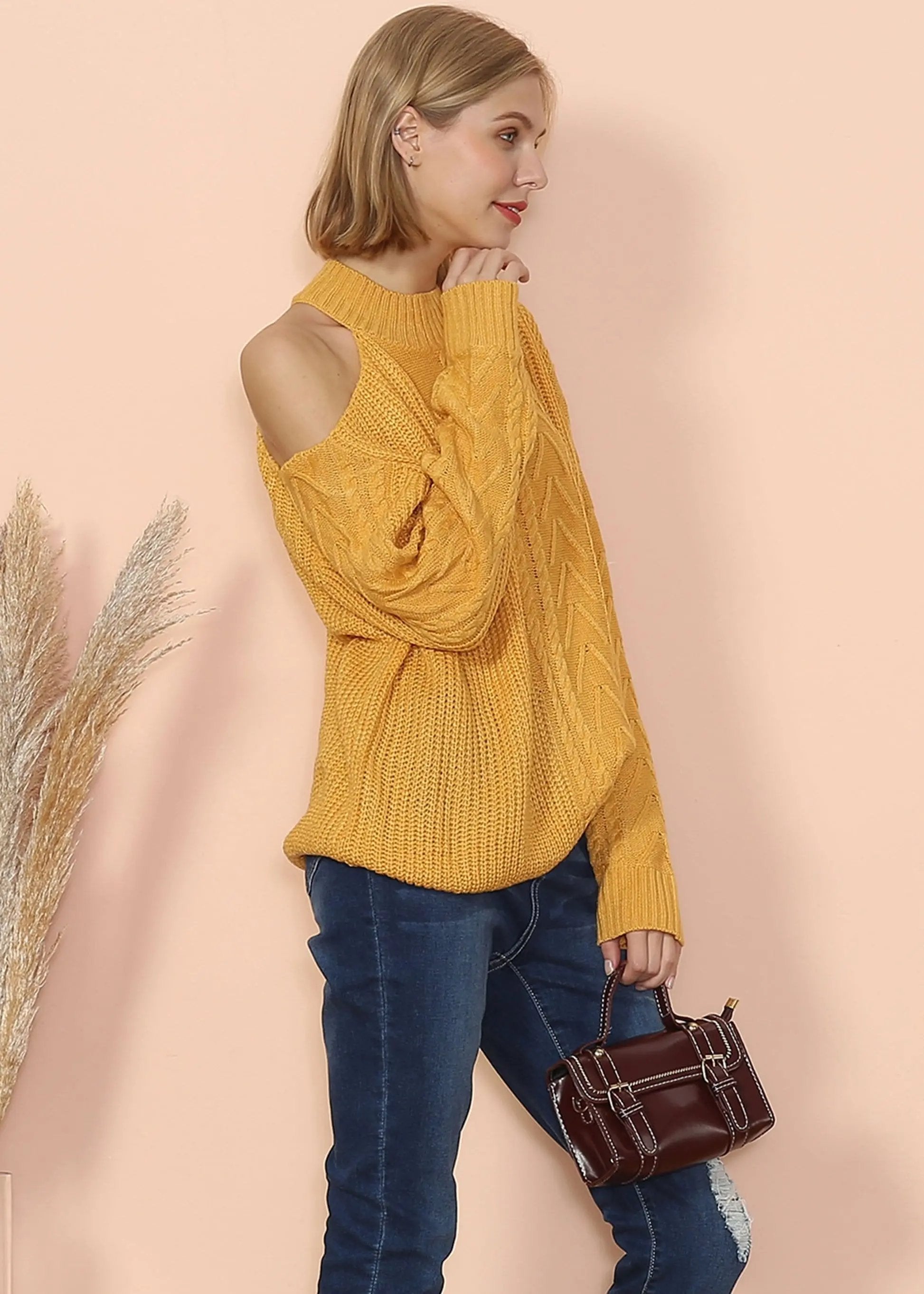 Cut Out Cable Knit Sweater Anna-Kaci Wholesale
