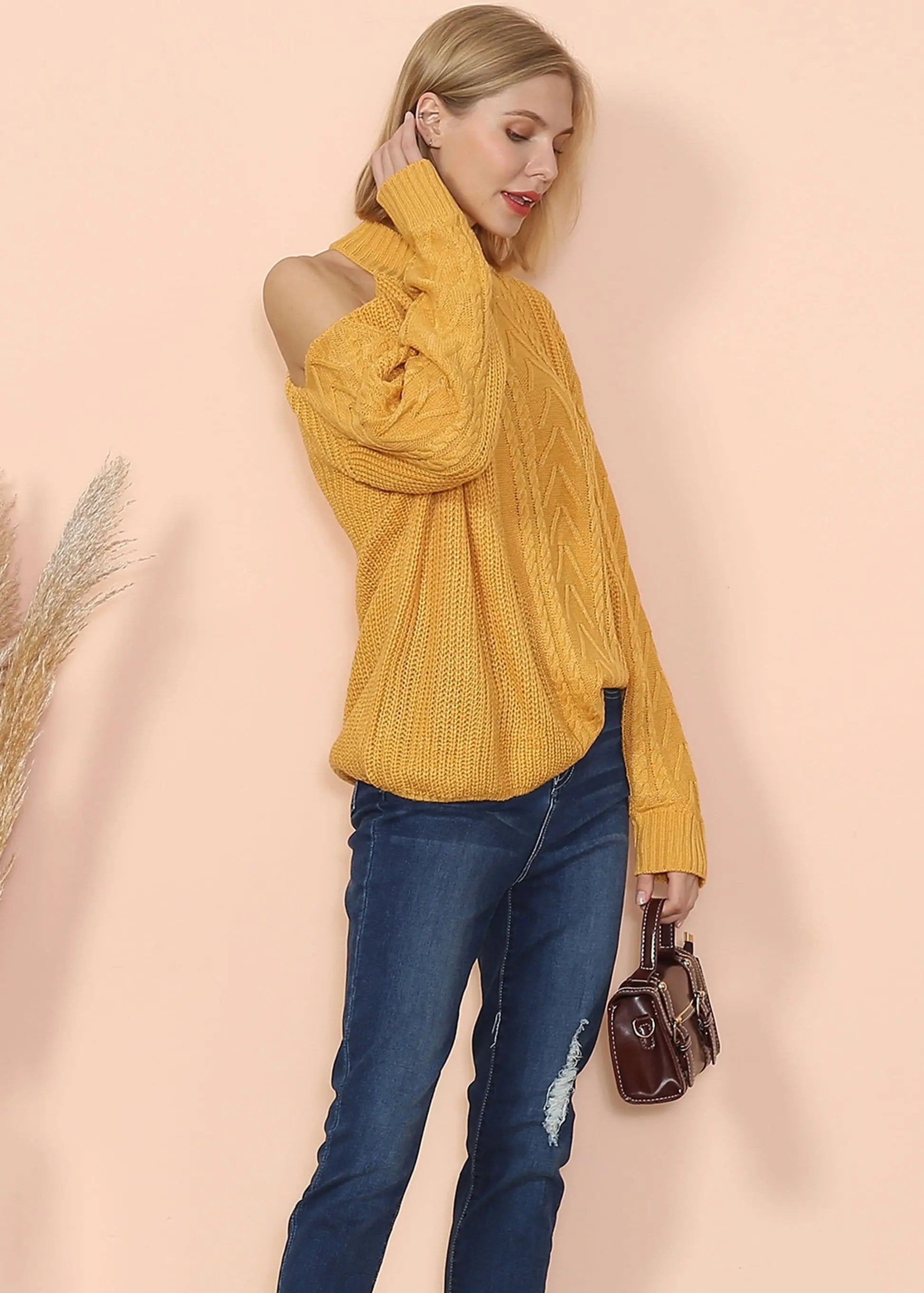 Cut Out Cable Knit Sweater Anna-Kaci Wholesale