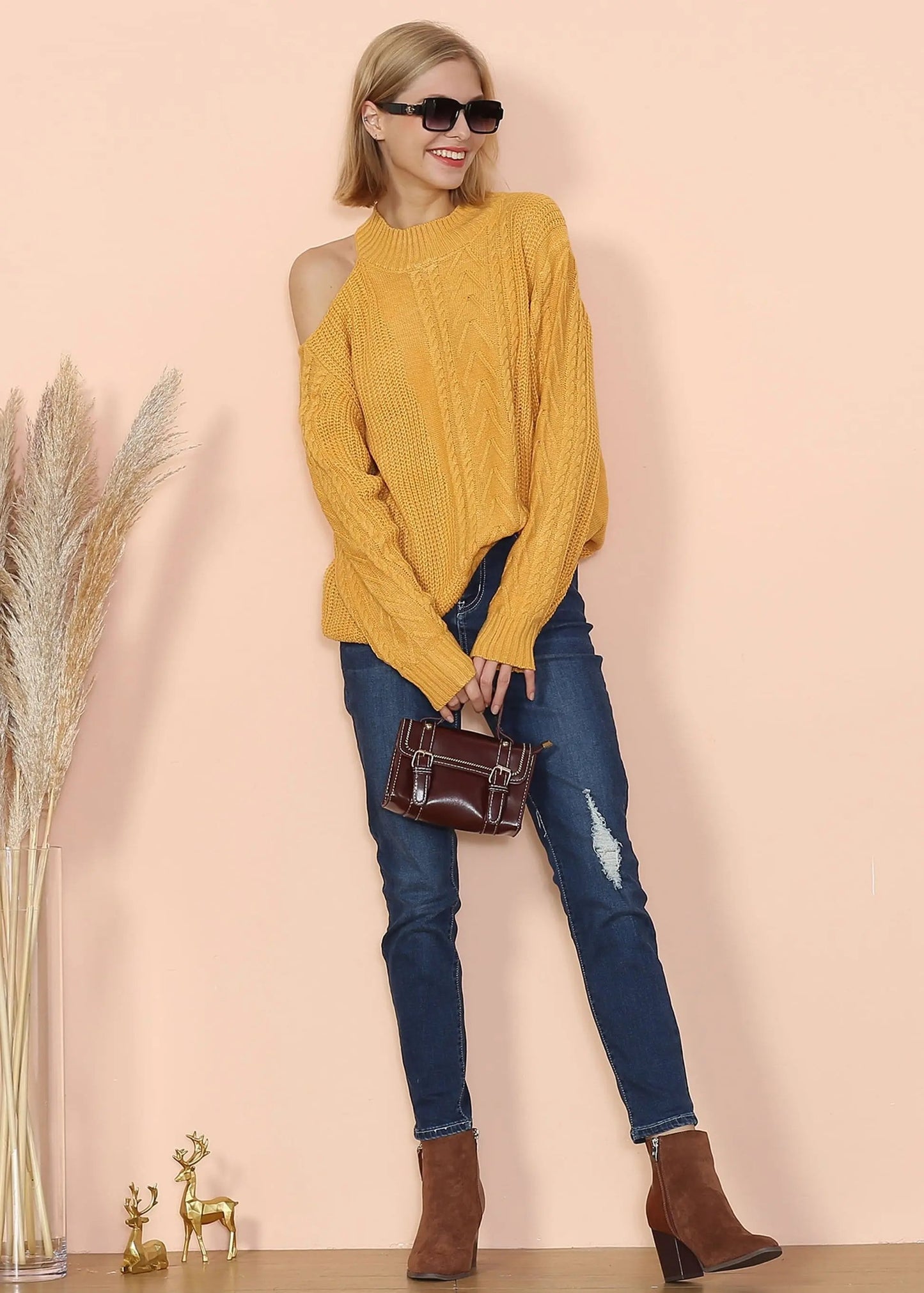 Cut Out Cable Knit Sweater Anna-Kaci Wholesale