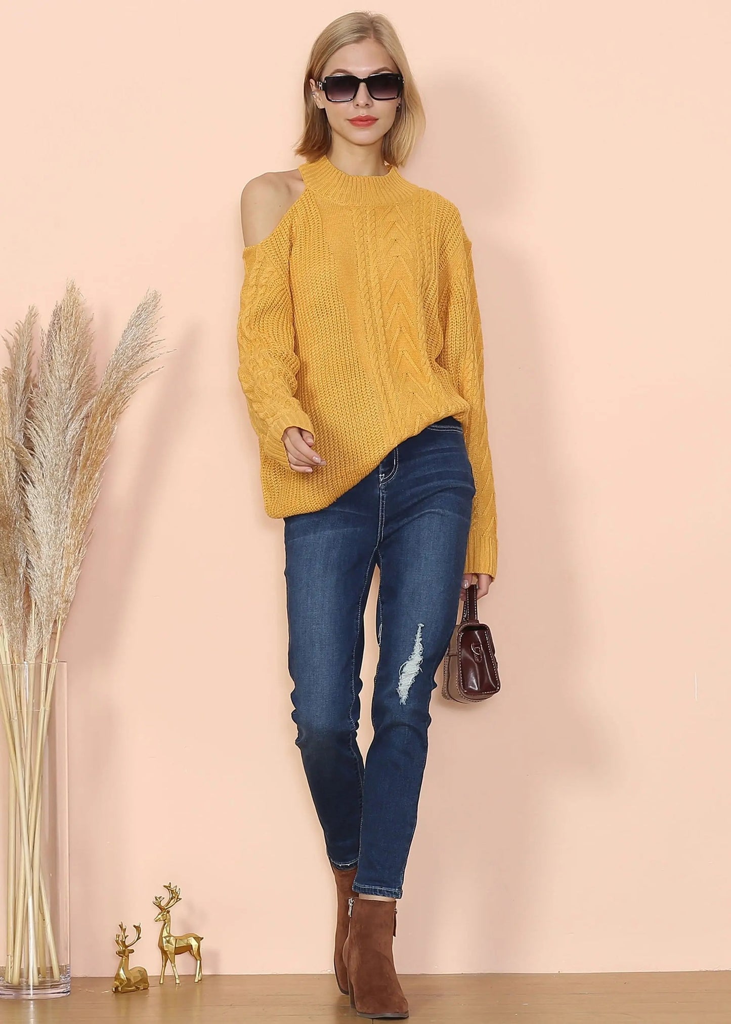 Cut Out Cable Knit Sweater Anna-Kaci Wholesale