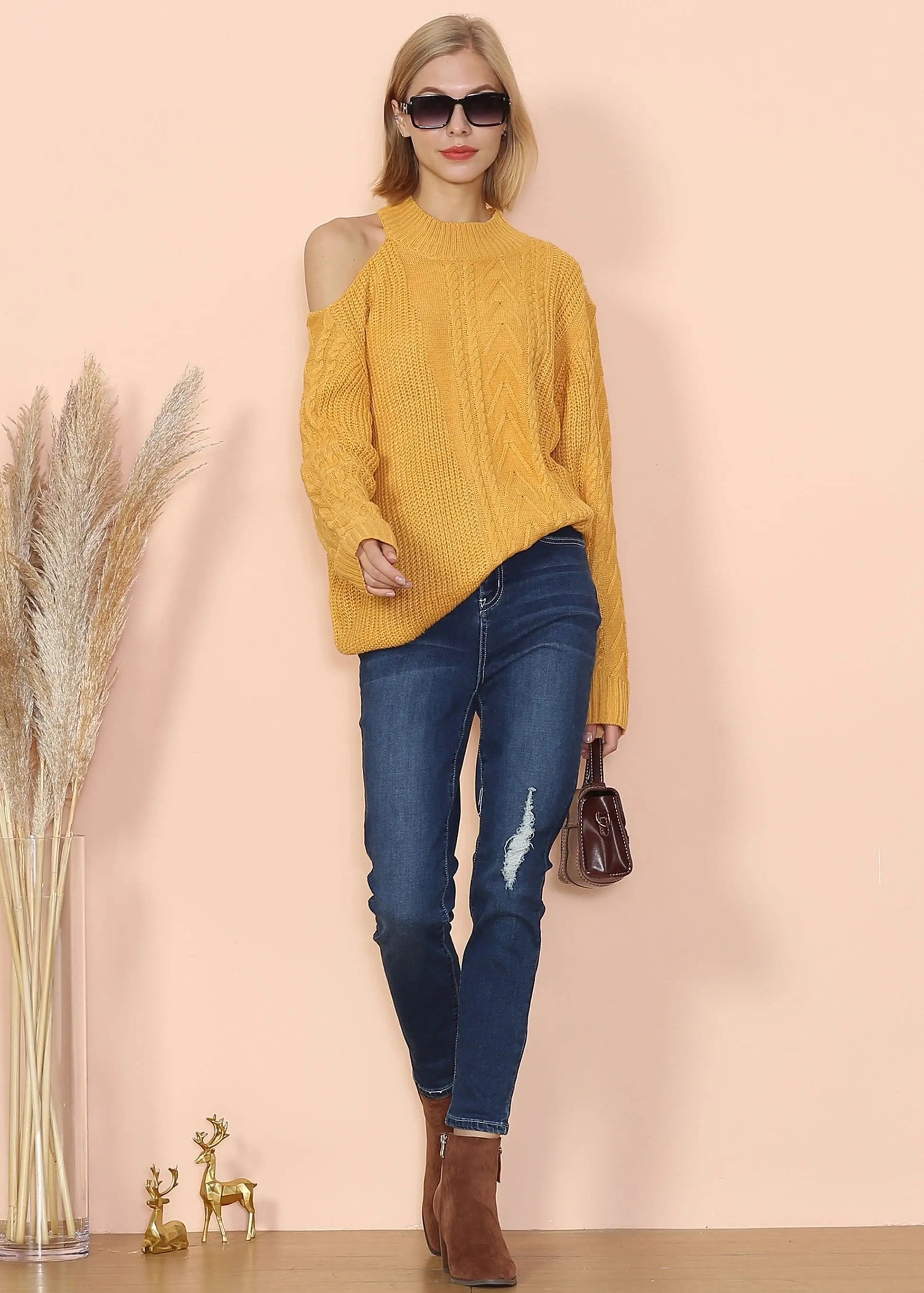 Cut Out Cable Knit Sweater Anna-Kaci Wholesale