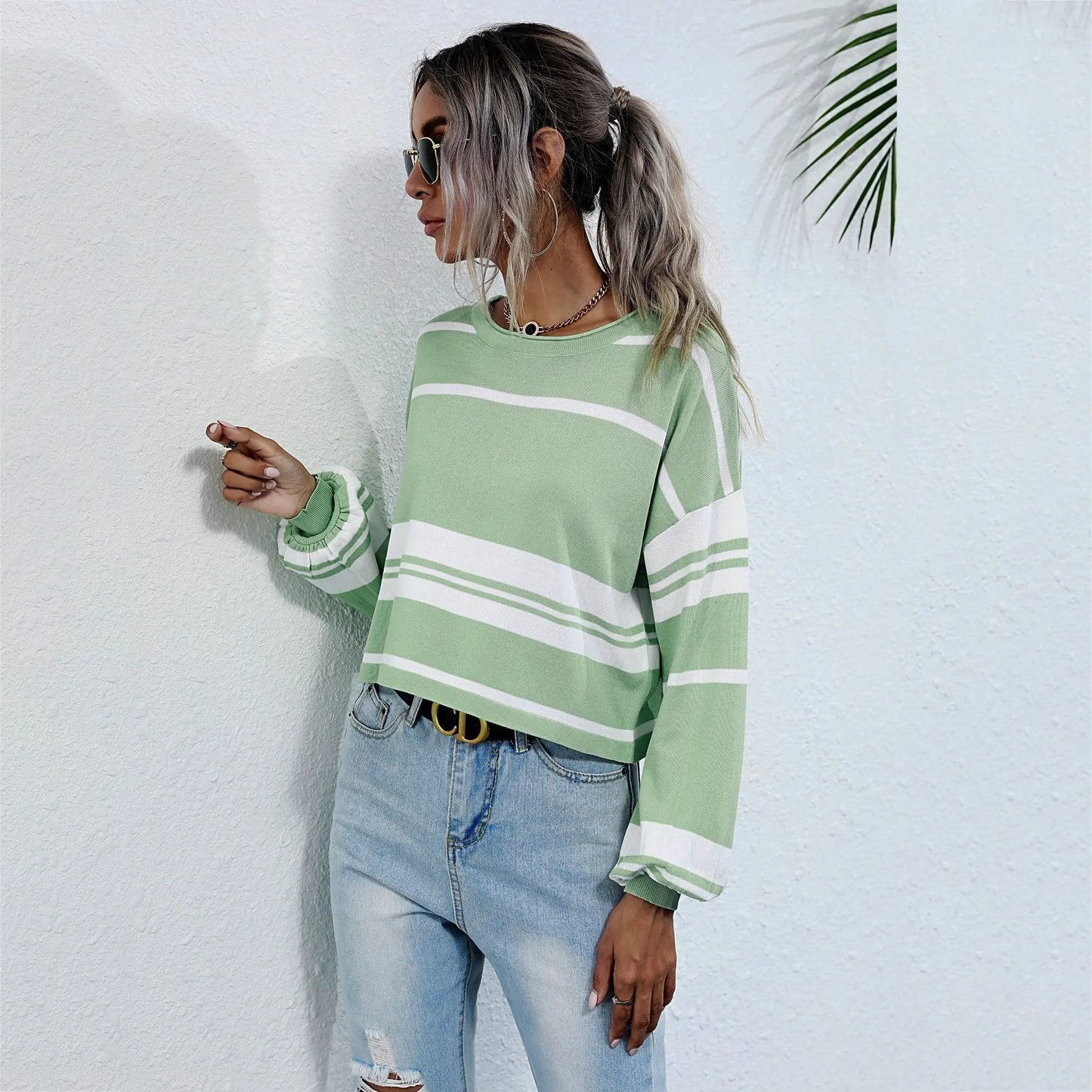 Bishop Sleeve Striped Sweater