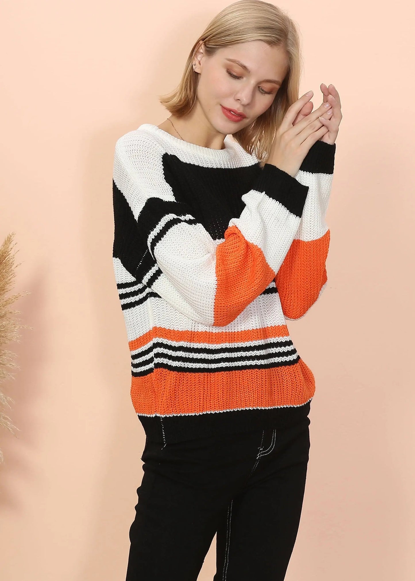 Drop Shoulder Striped Knit Sweater Anna-Kaci Wholesale