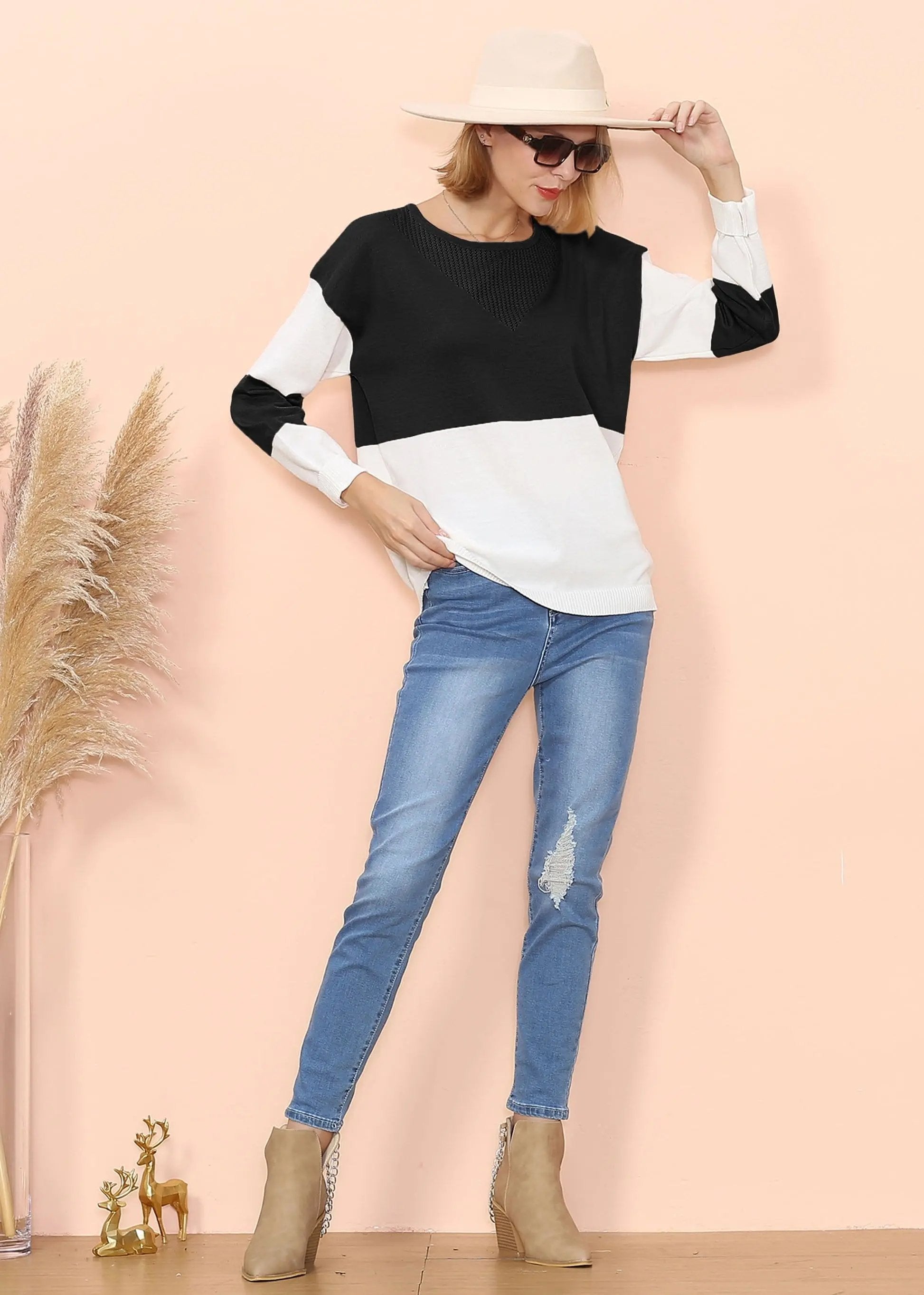 Color Block Net Detail Sweater Anna-Kaci Wholesale