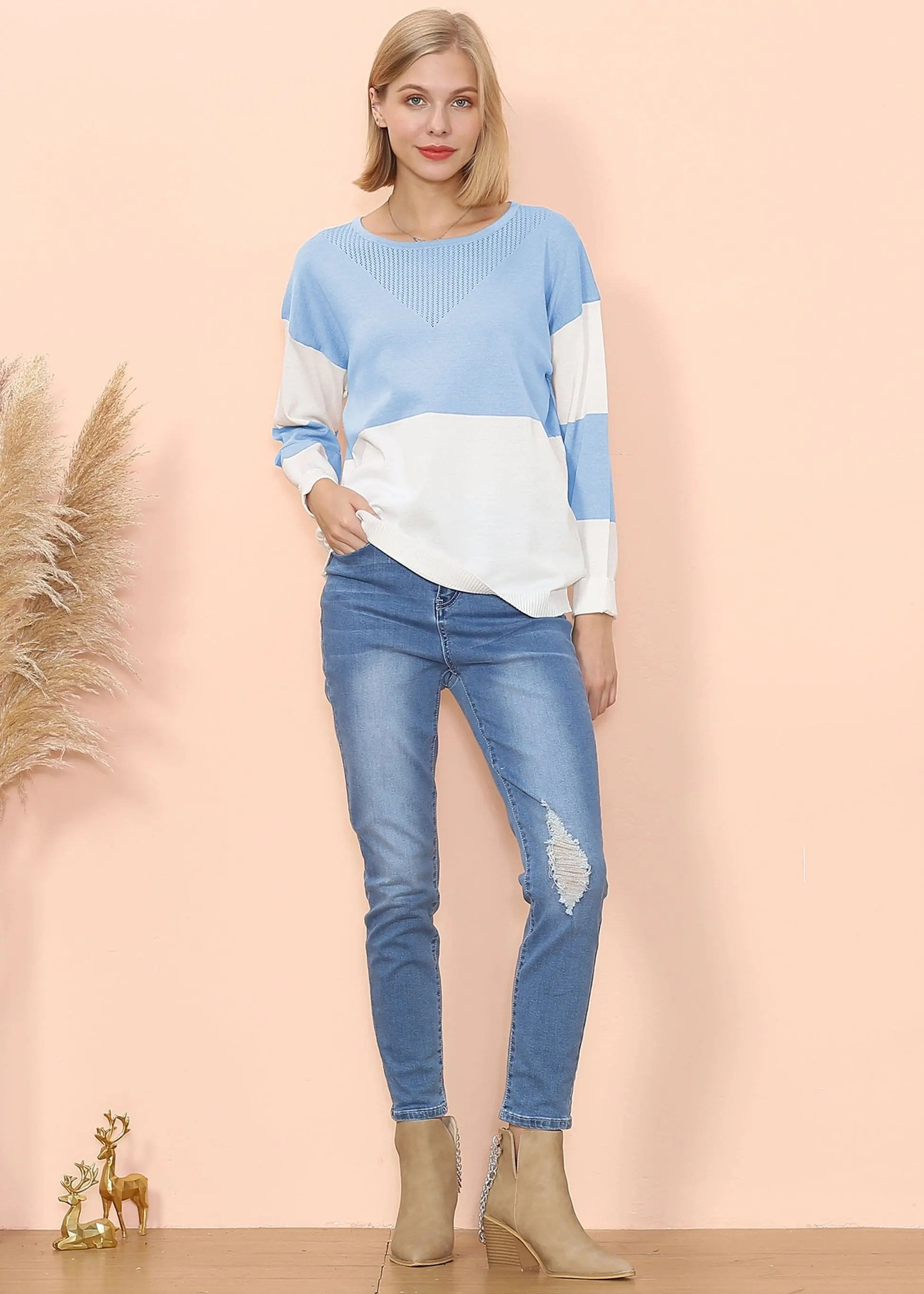 Color Block Net Detail Sweater Anna-Kaci Wholesale