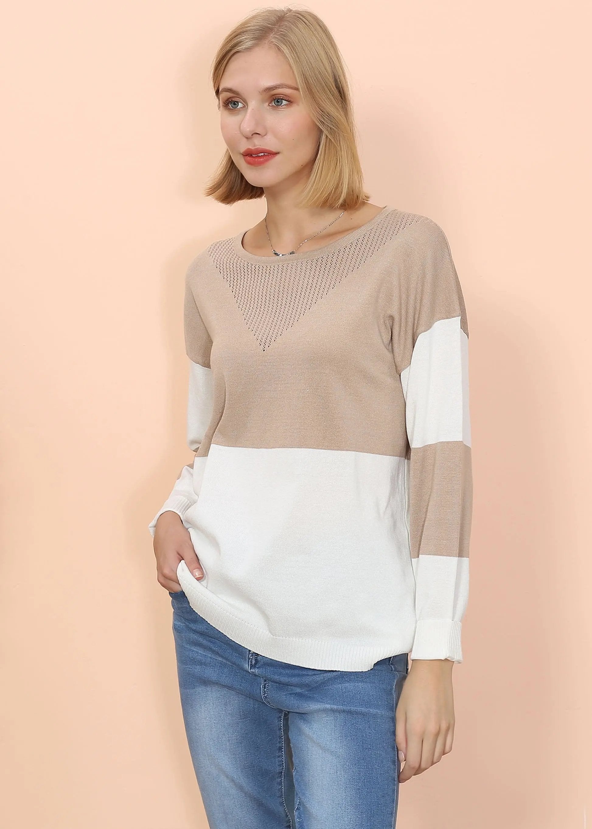 Color Block Net Detail Sweater Anna-Kaci Wholesale