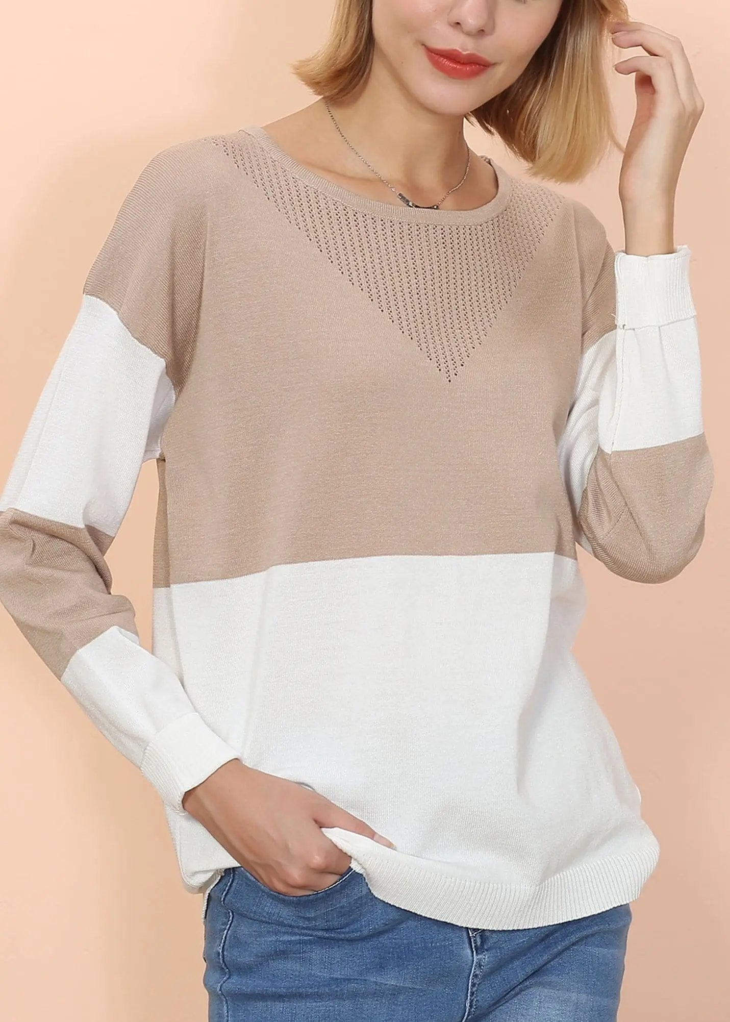 Color Block Net Detail Sweater Anna-Kaci Wholesale