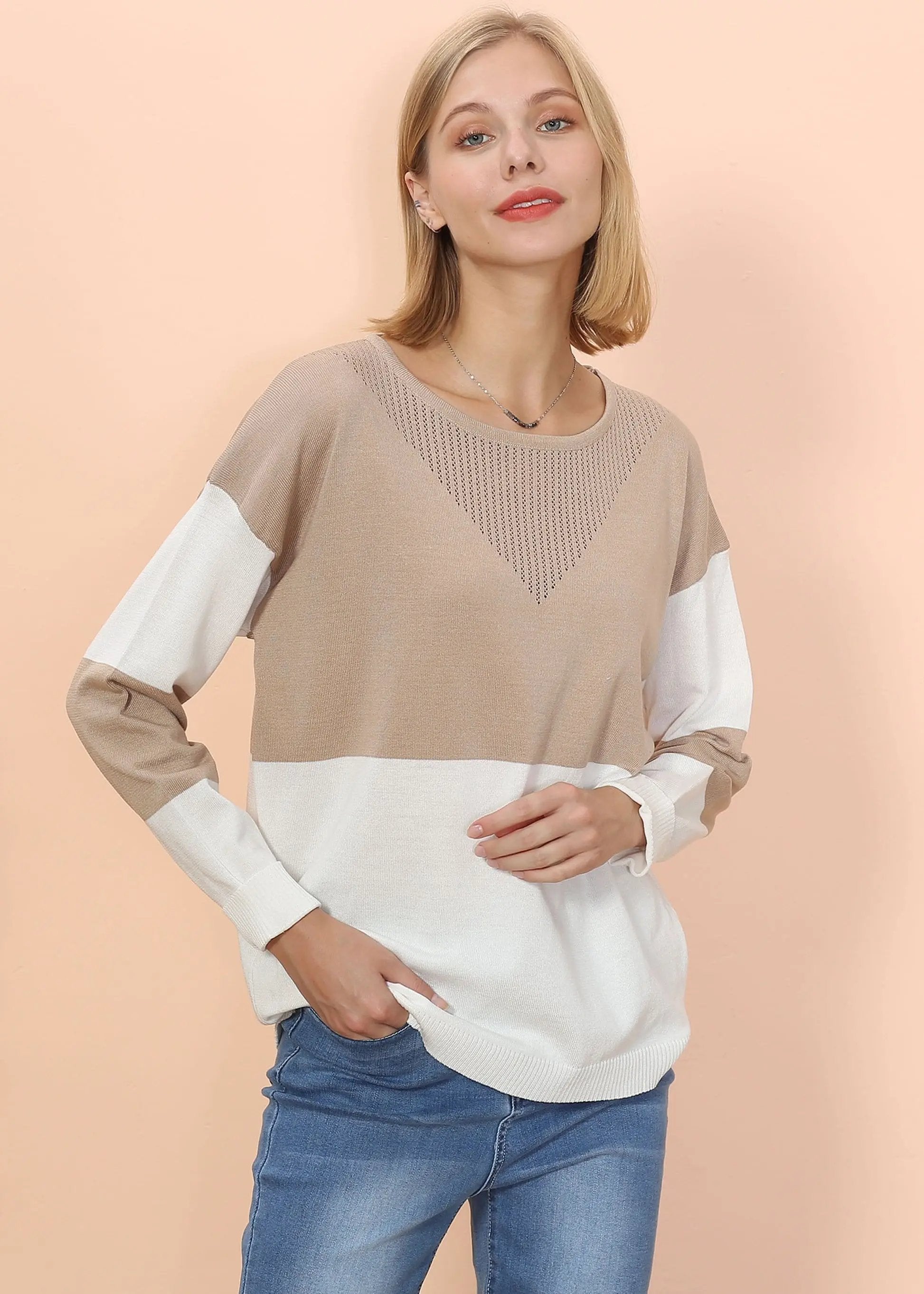 Color Block Net Detail Sweater Anna-Kaci Wholesale