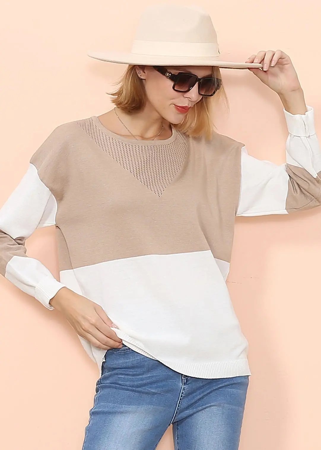 Color Block Net Detail Sweater Anna-Kaci Wholesale