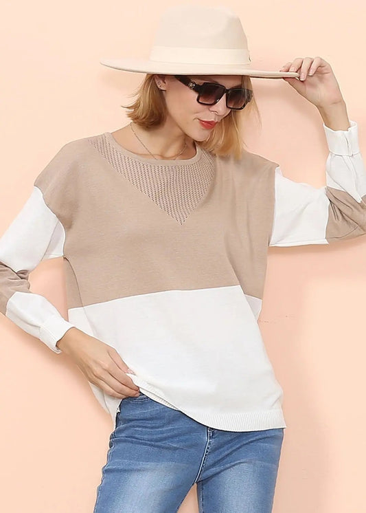Color Block Net Detail Sweater Anna-Kaci Wholesale
