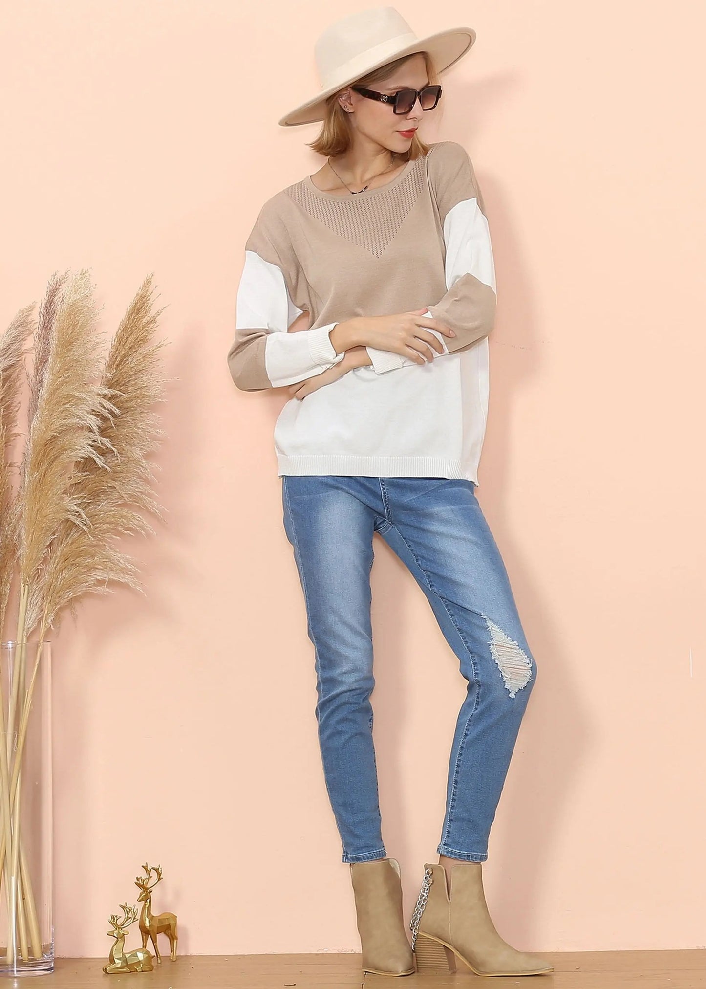 Color Block Net Detail Sweater Anna-Kaci Wholesale