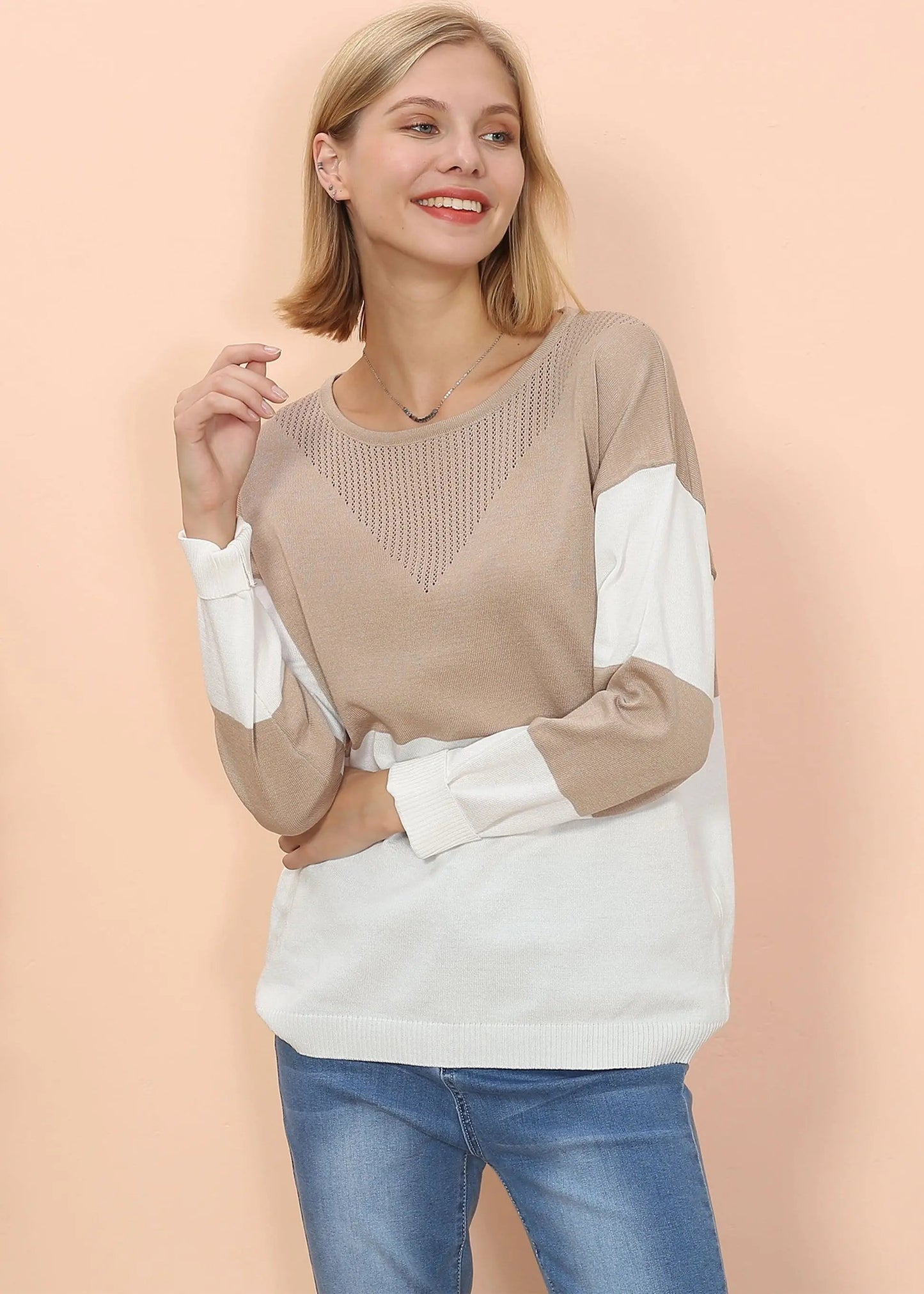 Color Block Net Detail Sweater Anna-Kaci Wholesale