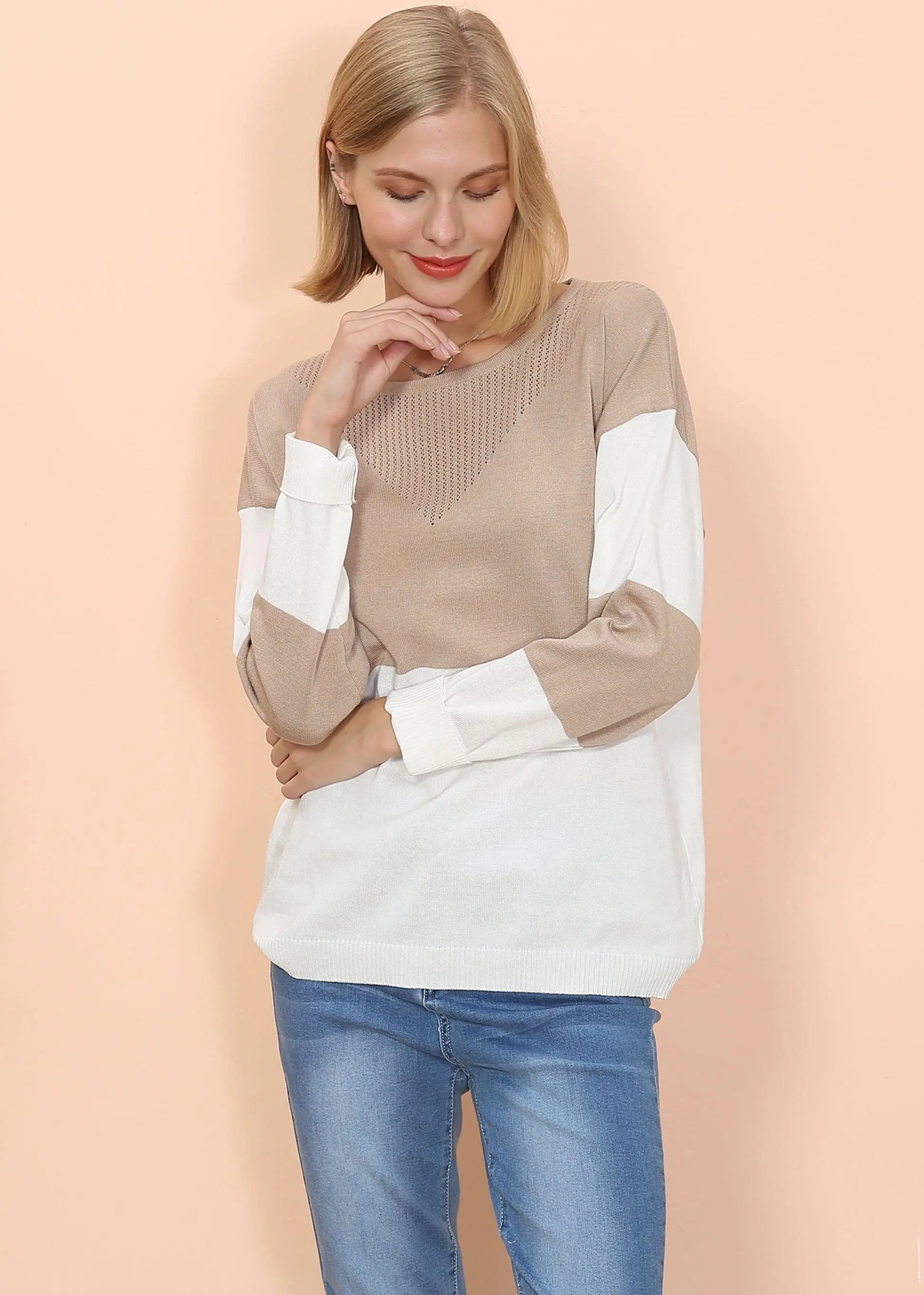 Color Block Net Detail Sweater Anna-Kaci Wholesale