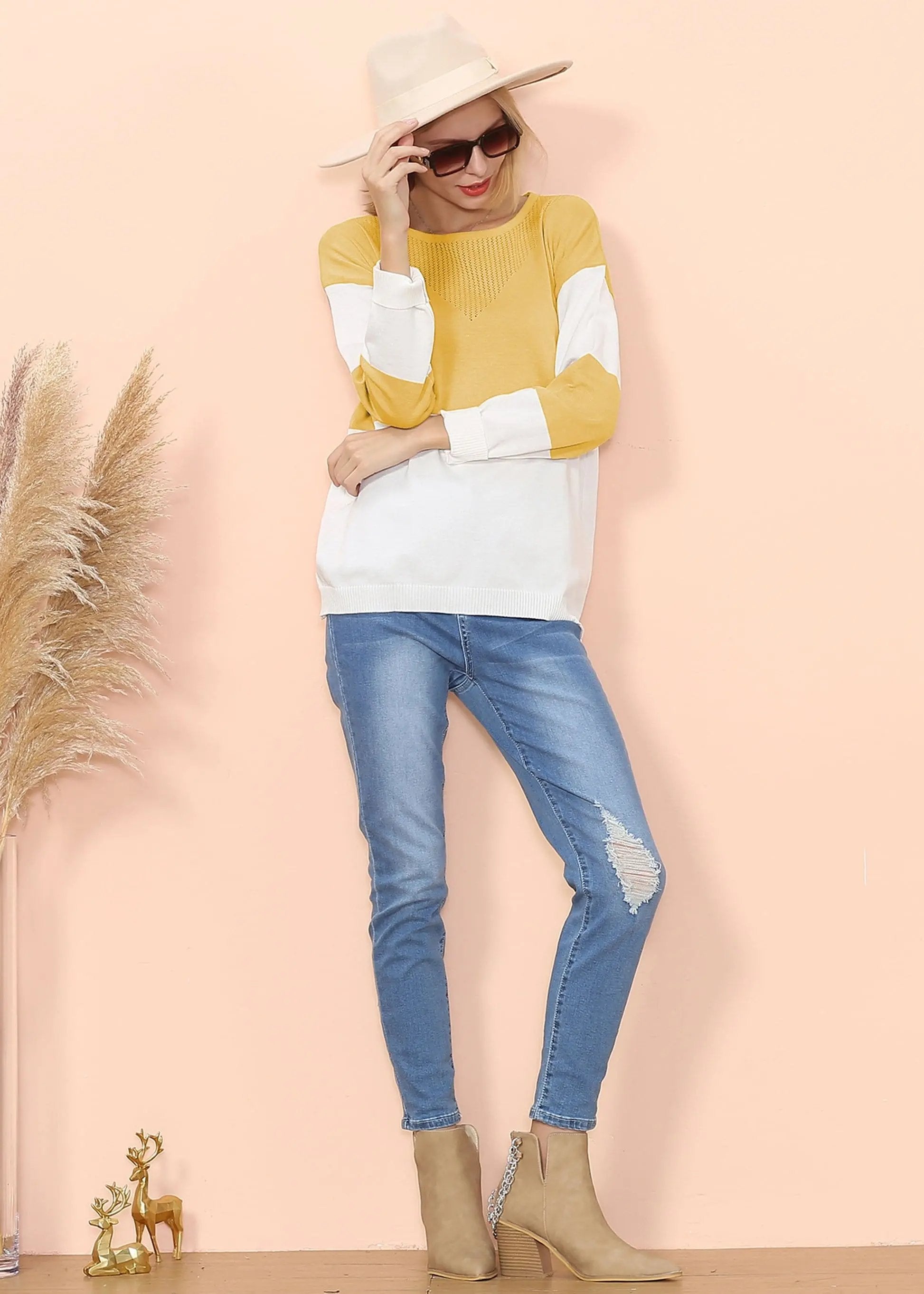 Color Block Net Detail Sweater Anna-Kaci Wholesale