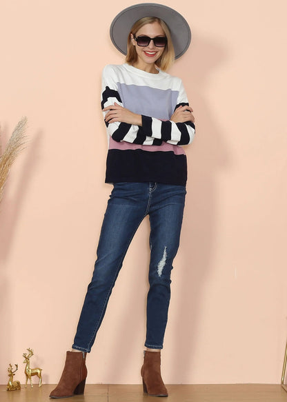 Mixed Striped Long Sleeve Sweater Anna-Kaci Wholesale