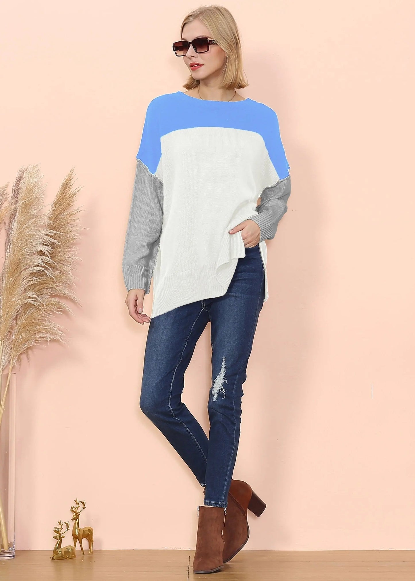 Multicolor Drop Shoulder Sweater Anna-Kaci Wholesale