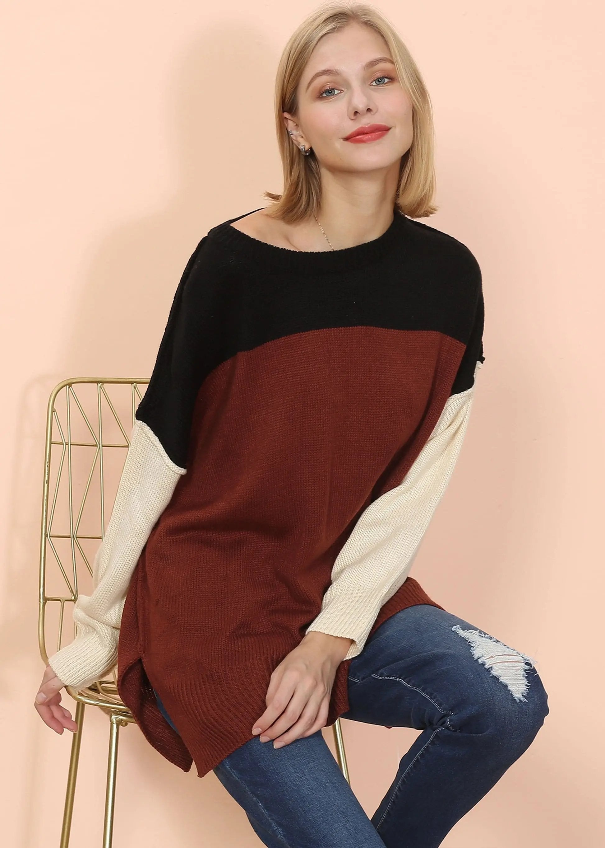 Multicolor Drop Shoulder Sweater Anna-Kaci Wholesale