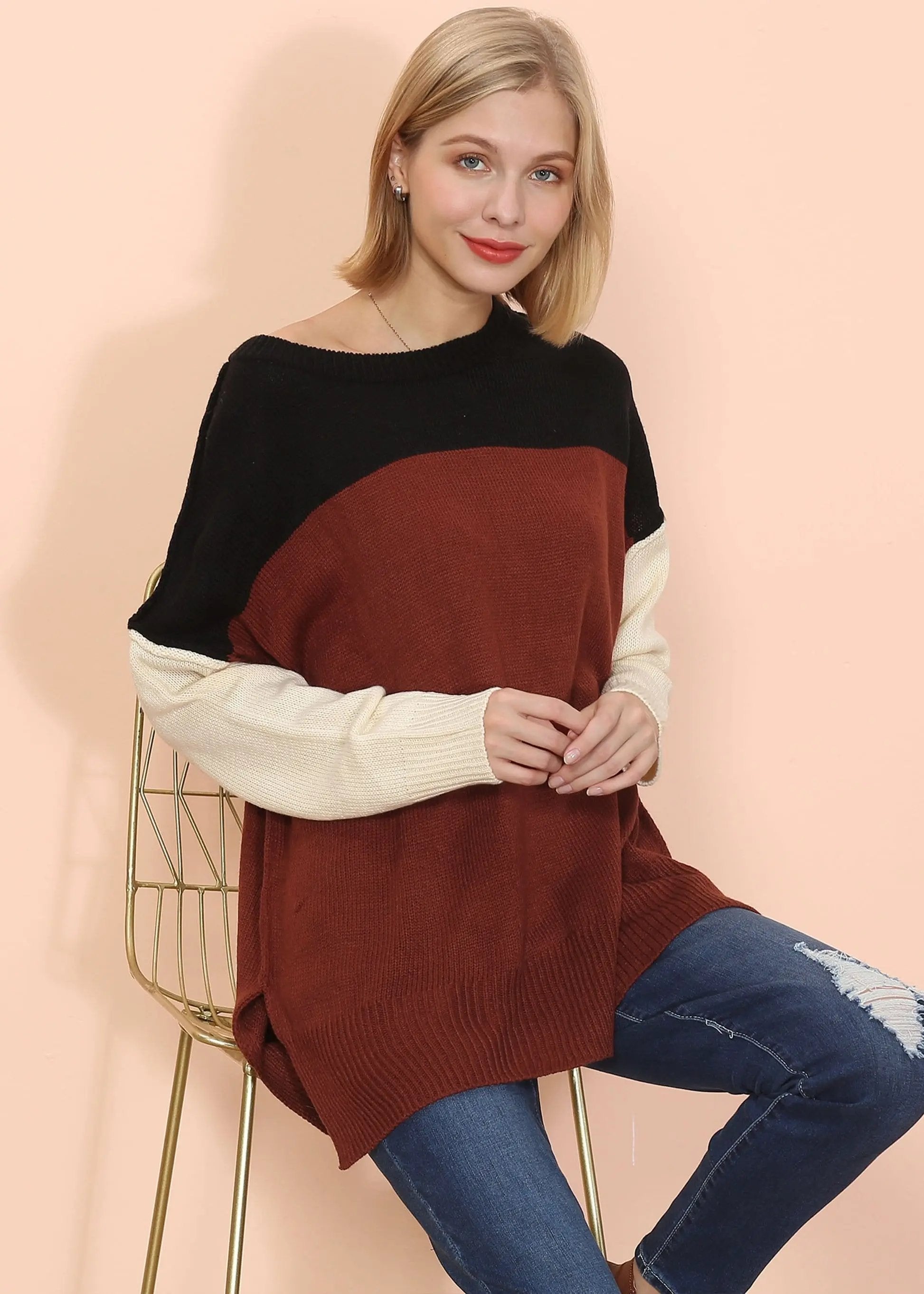 Multicolor Drop Shoulder Sweater Anna-Kaci Wholesale