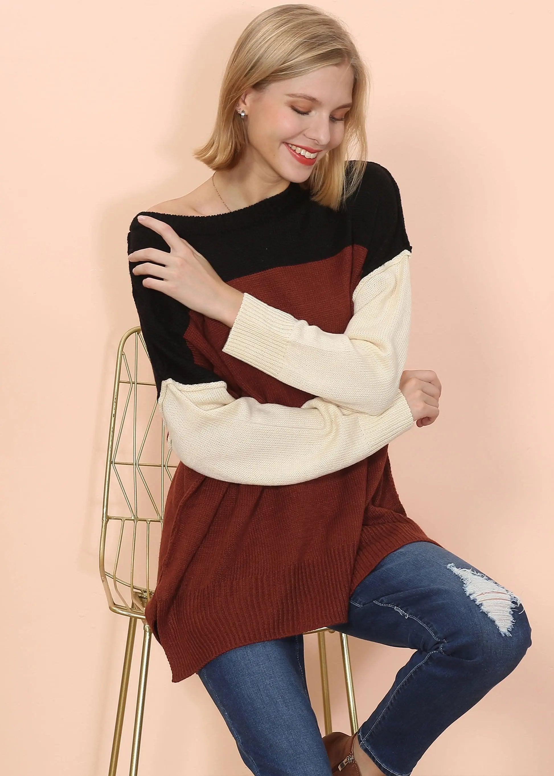 Multicolor Drop Shoulder Sweater Anna-Kaci Wholesale