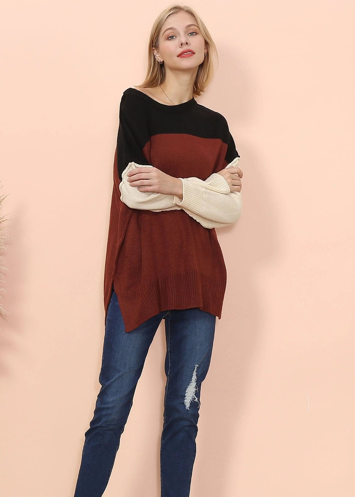 Multicolor Drop Shoulder Sweater Anna-Kaci Wholesale