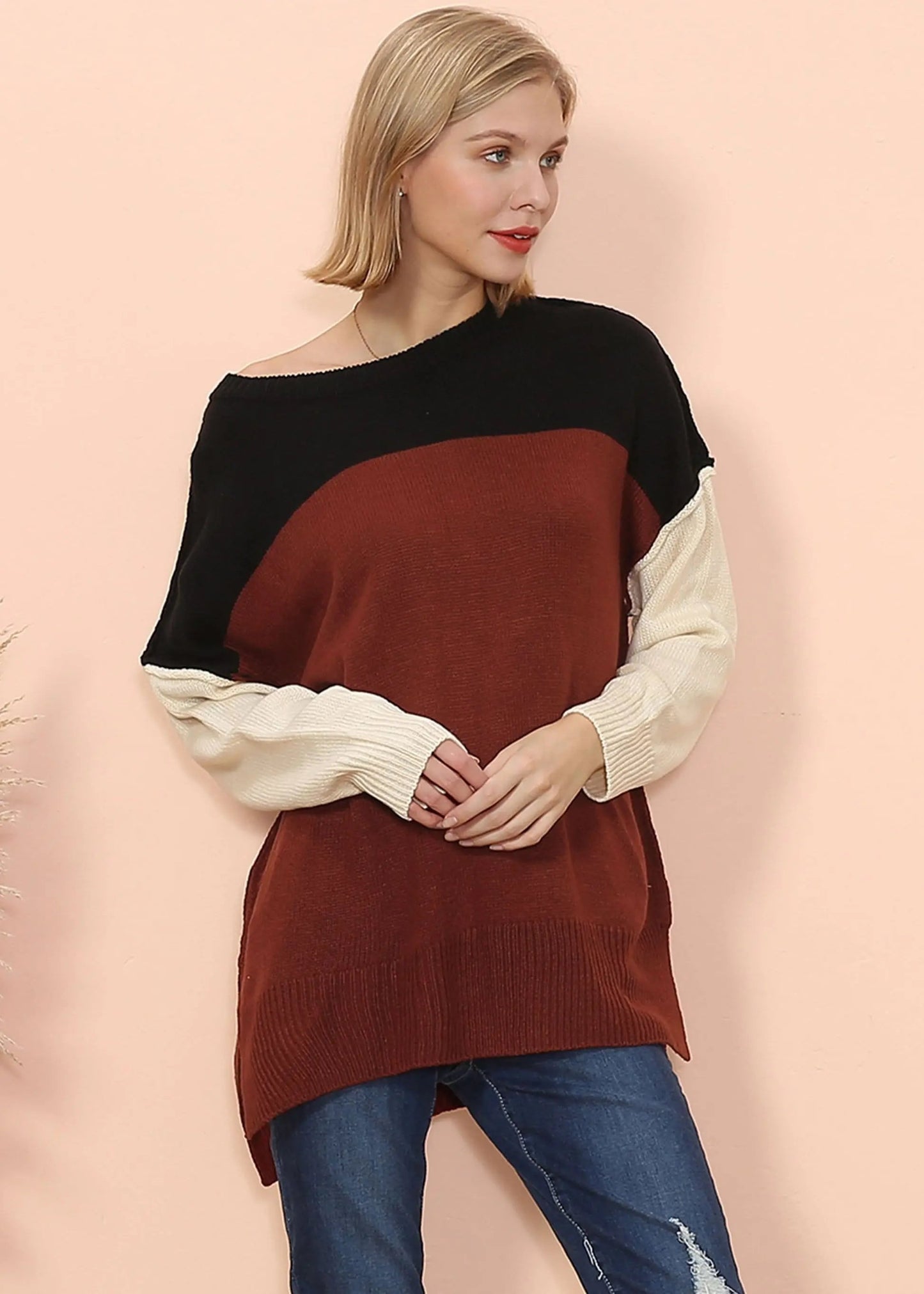 Multicolor Drop Shoulder Sweater Anna-Kaci Wholesale