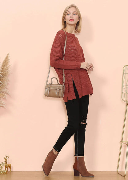 Mixed Knit Zipper Slit Sweater Anna-Kaci Wholesale