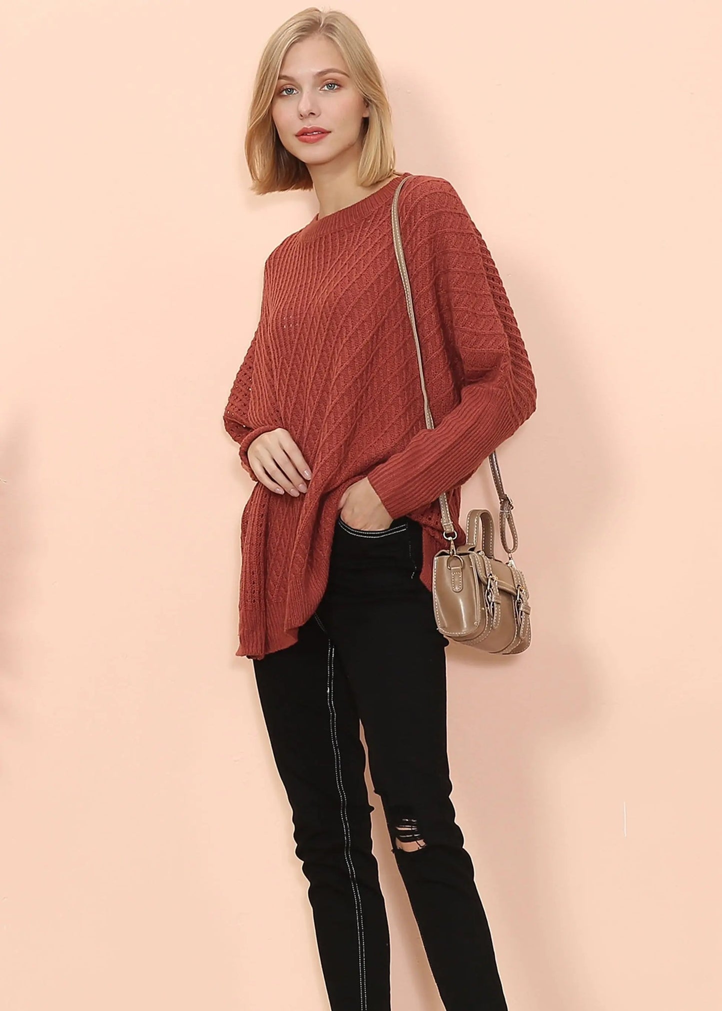 Mixed Knit Zipper Slit Sweater Anna-Kaci Wholesale