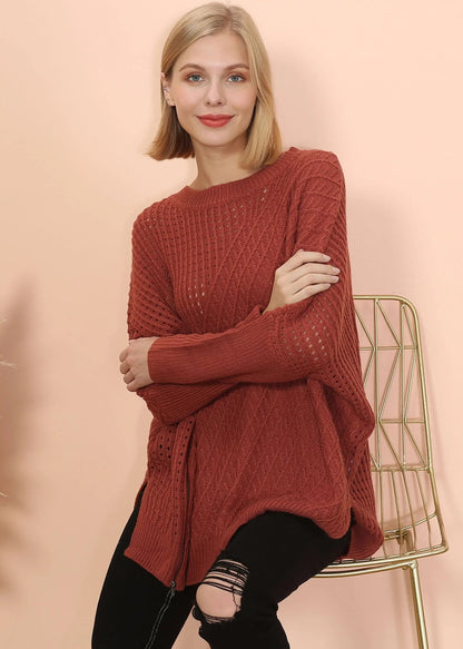 Mixed Knit Zipper Slit Sweater Anna-Kaci Wholesale