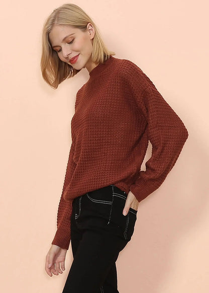 Mock Neck Waffle Knit Sweater Anna-Kaci Wholesale